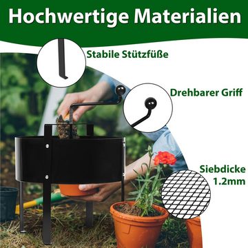 AUFUN Gartensieb Handkurbelsieb aus Metall 40 x 45cm