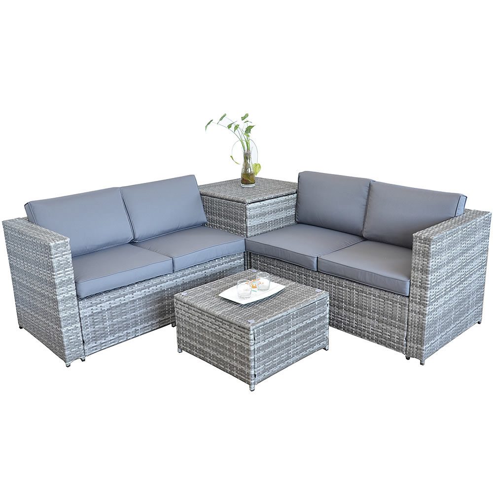 Mucola Gartenlounge-Set Polyrattan Sitzgruppe mit Auflagenbox Sitzgarnitur günstig online kaufen