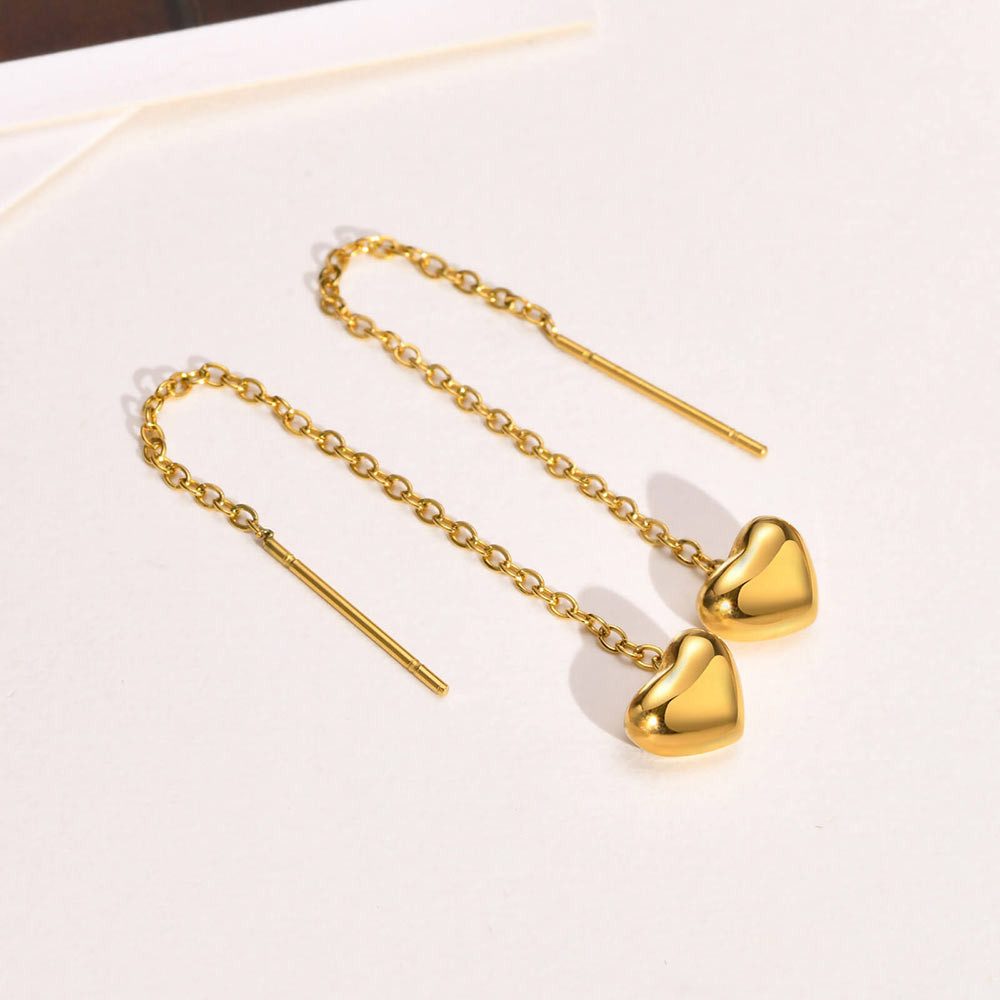 Order & Smile Schmuck Paar Ohrhänger Herz Ohrringe zum Durchziehen: Goldene Ohrhänger aus Edelstahl