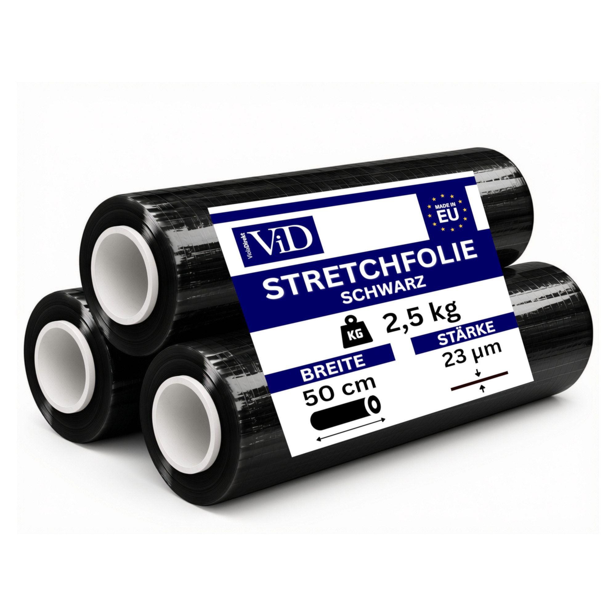 ViD Möbelfolie Stretchfolie schwarz je 2,5kg, 23µm, 500mm, 3 Rollen