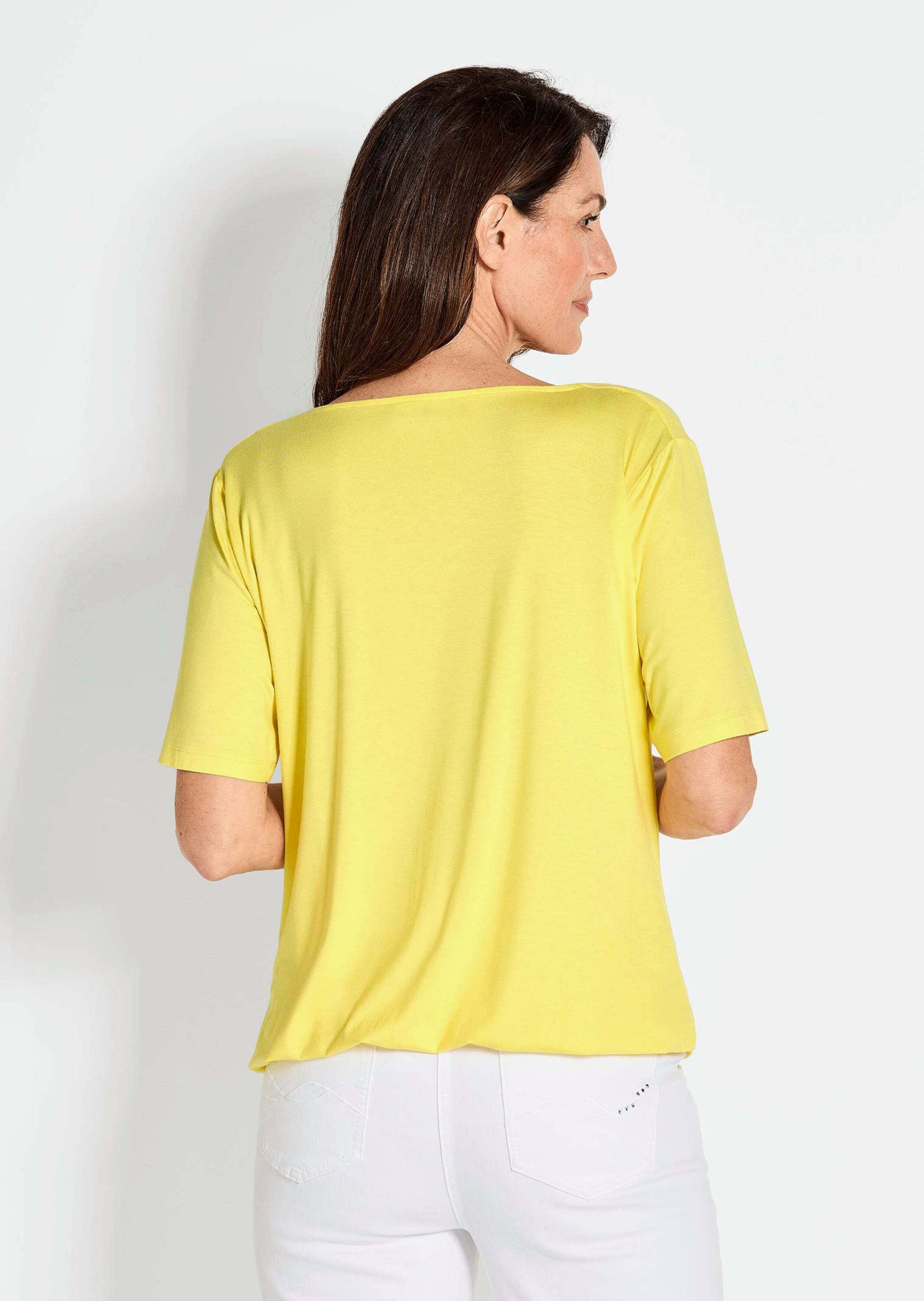 GOLDNER T-Shirt Blusenshirt mit Wasserfallausschnitt Elegantes Viskoseshirt mit Gummibund und Halbarm – Bild 3 von 5