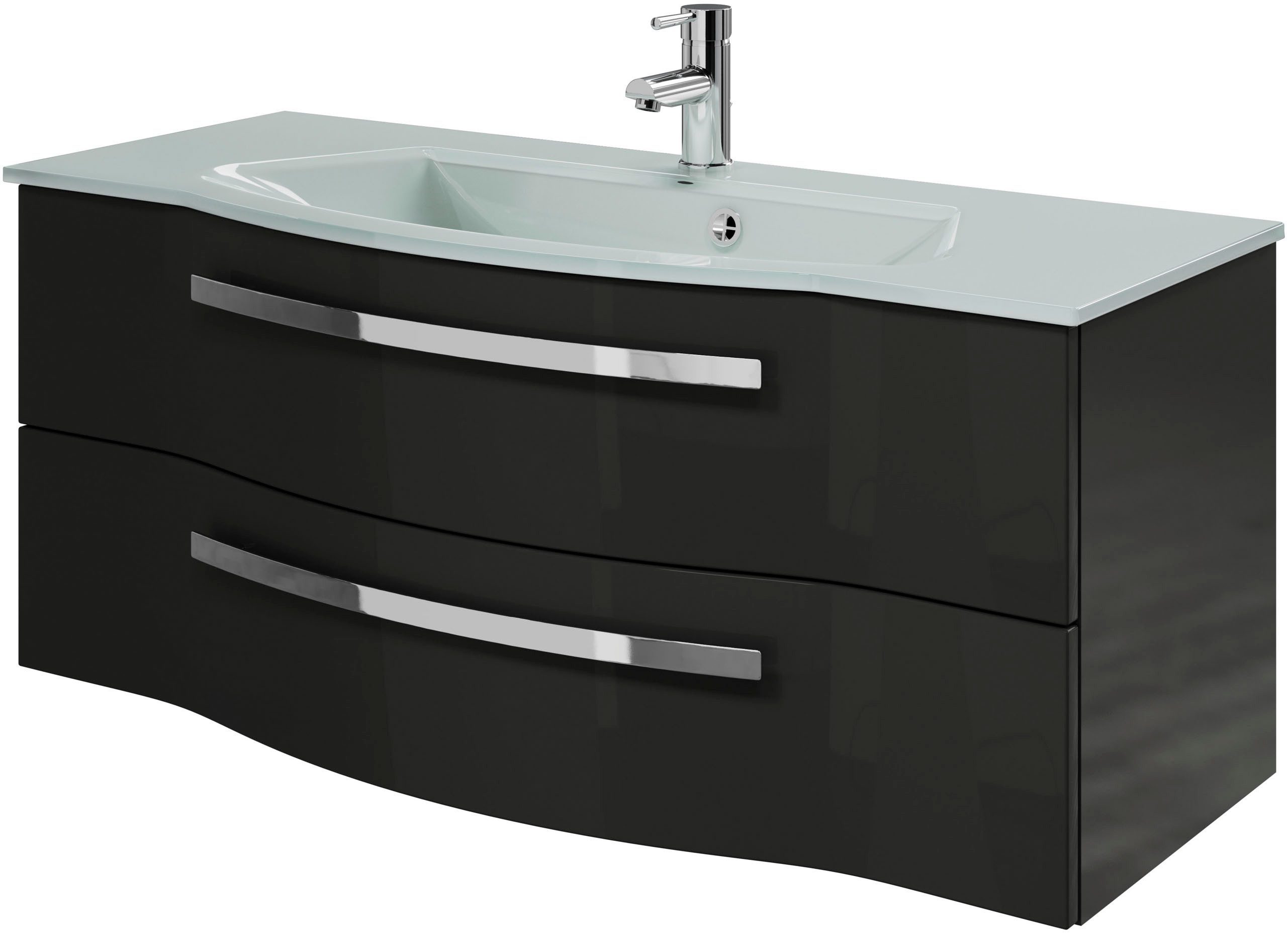 Saphir Waschtisch Serie 4005 Glas-Waschtisch mit Unterschrank, 117 cm breit, Waschplatz mit 2 Schubladen, Badmöbel-Set mit Waschtisch