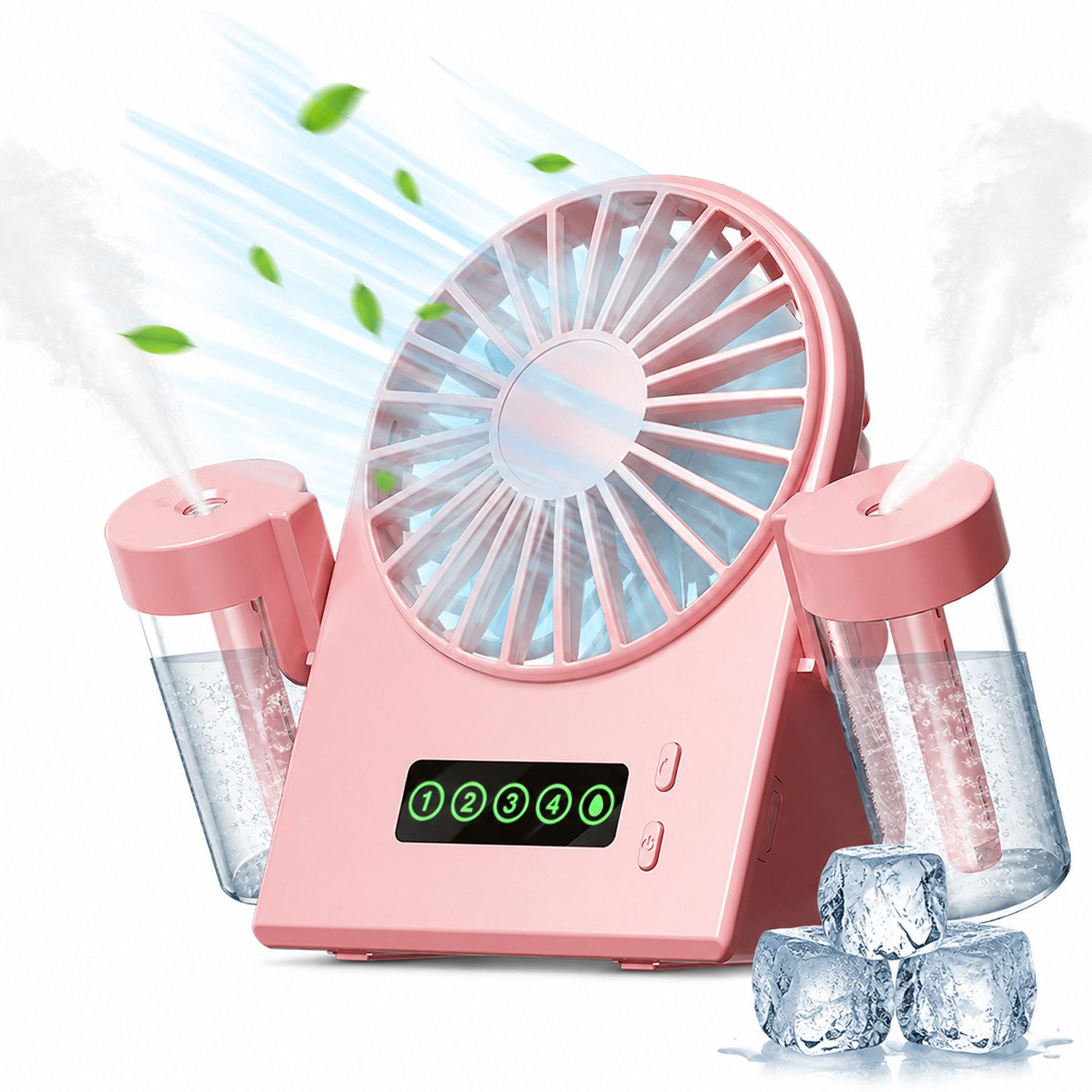 MOPUEA Tischturmventilator 2-in-1 Sprühventilator Tischventilator USB Mini Ventilator 4 Stufen, Tischventilator 4 Windstufen Standventilator Luftzirkulation