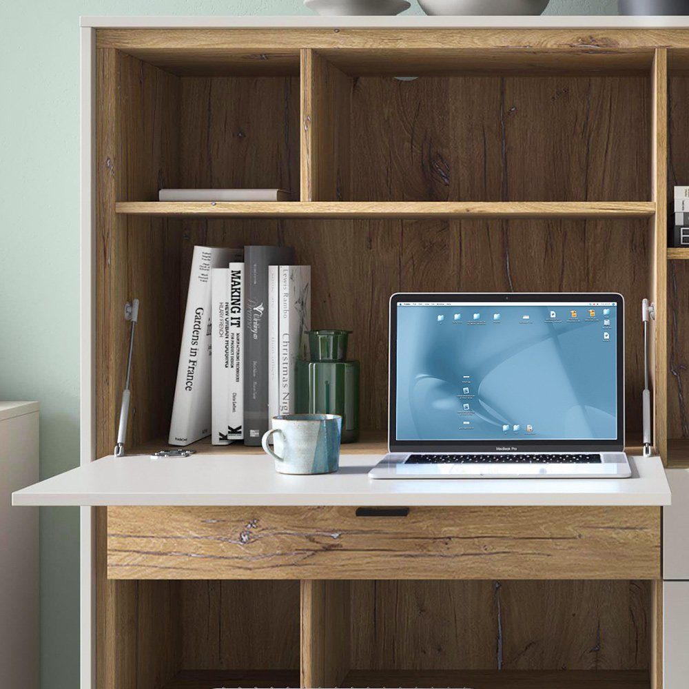 Lomadox Sekretär RAMVIK-129, Eiche Nb. und grau 124/143/40 cm