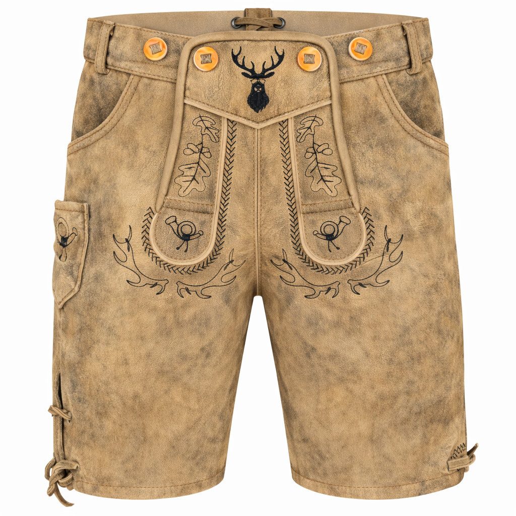 PAULGOS Trachtenhose Kinder Lederhose Kurz mit Trägern 100% Echtleder - KK2 ANTIK