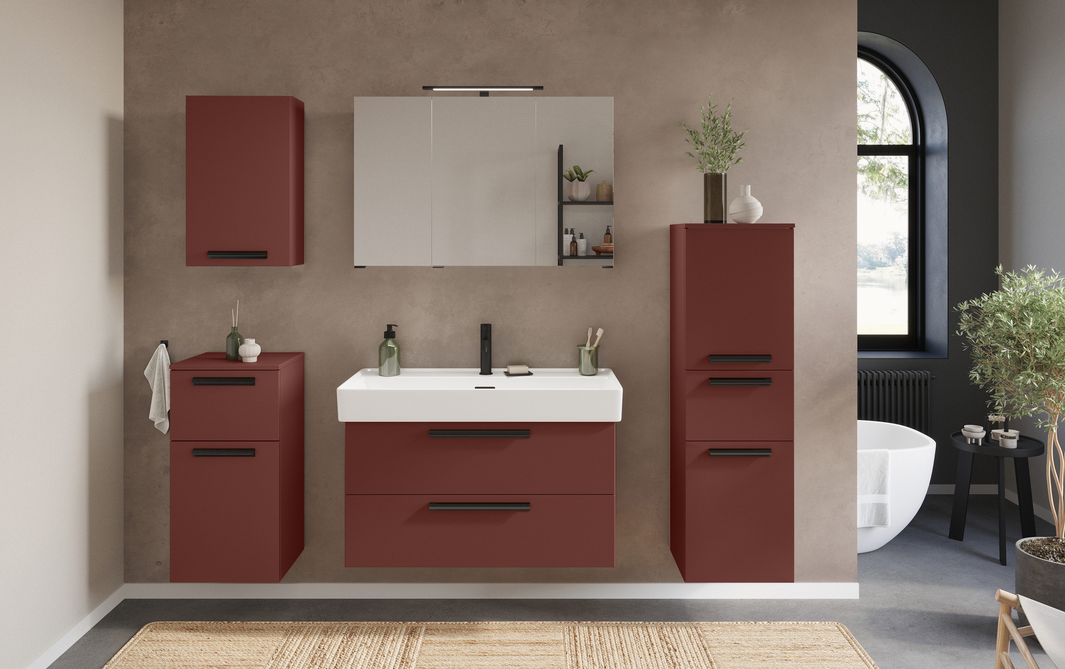 welltime Unterschrank SALVADA, Unterschrank 40 cm, gedämpfte Scharniere, Softclose Rot, Front und Korpus aus hochwertigen MDF, Anti-Finger-Print