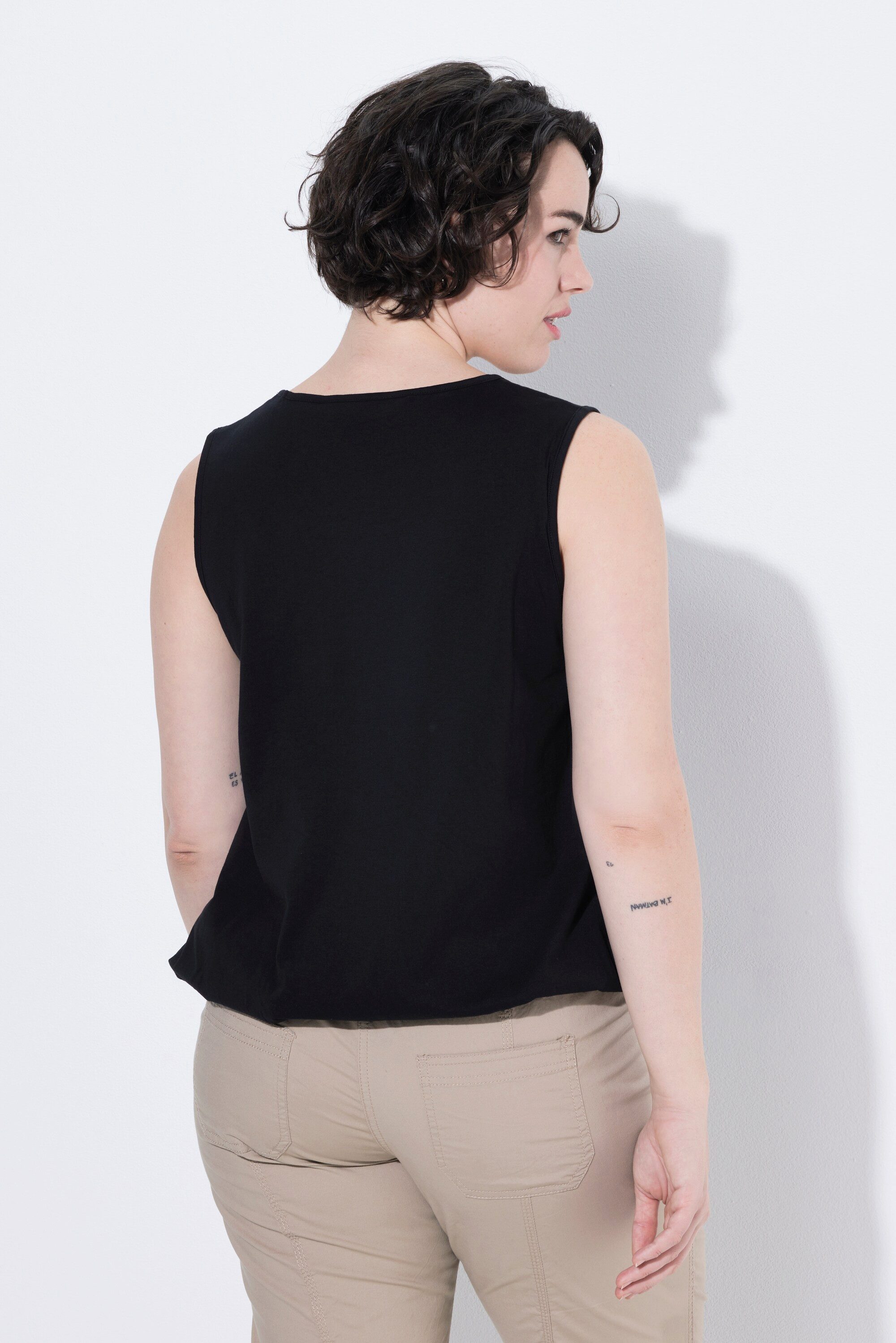 Ulla Popken Longtop Top Ballonsaum Classic Rundhals ärmellos