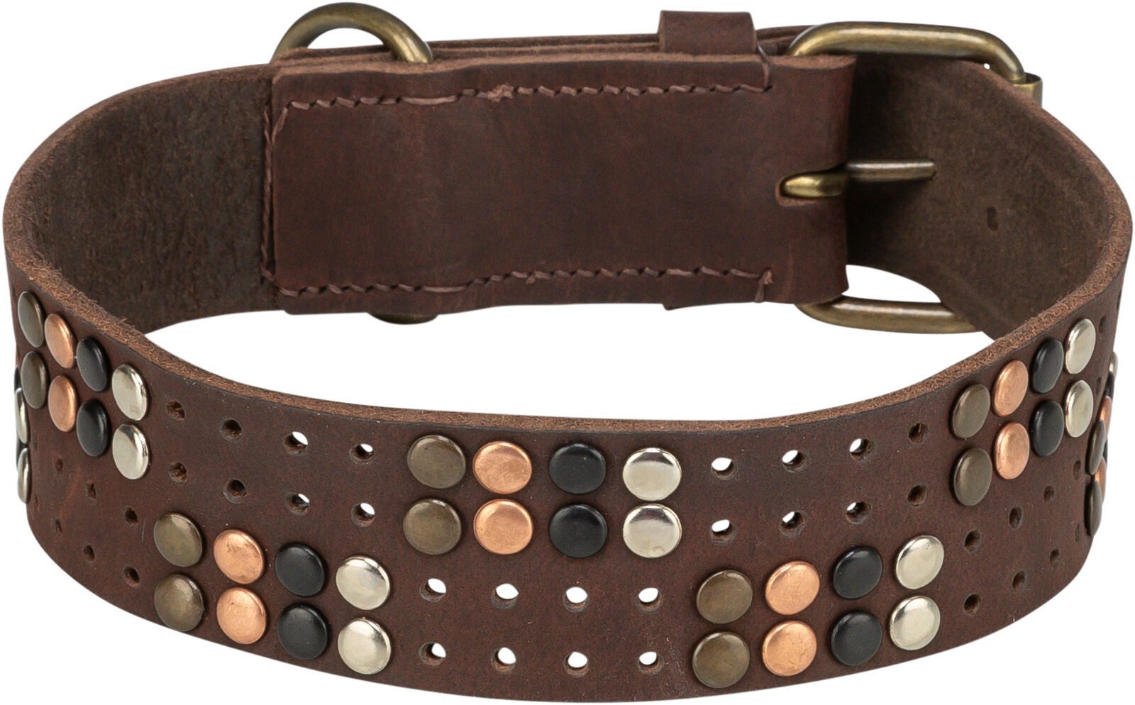 TRIXIE Hunde-Halsband Rustic Fettleder-Halsband Nieten, extra breit - dunkelbraun - 34–40 cm, Leder
