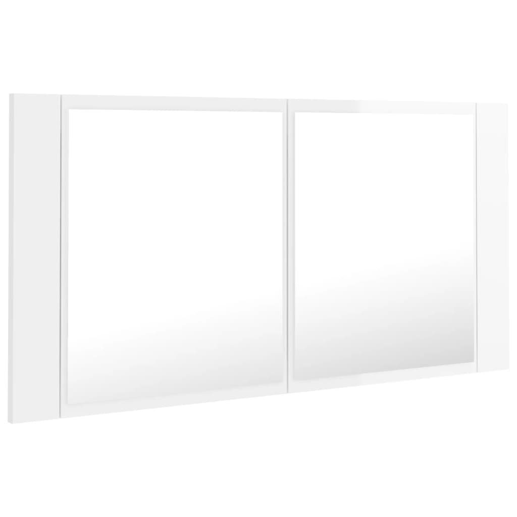 vidaXL Badezimmerspiegelschrank LED-Bad-Spiegelschrank Hochglanz-Weiß (1-St) Acryl 90x12x45 cm