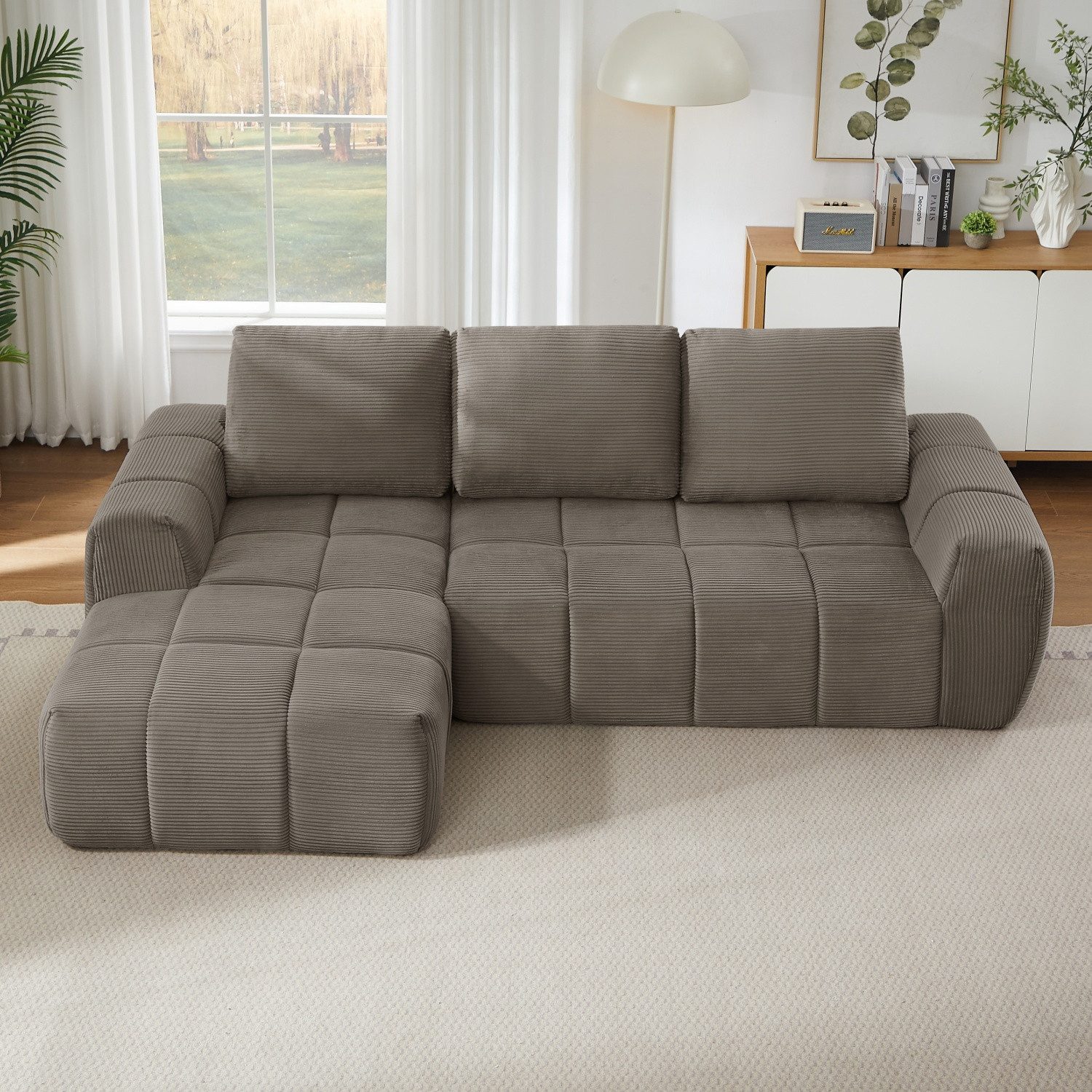 ANYSUN Ecksofa Modernes übergroßes Ecksofa, Cord-L-Sofa, Sofa Links / Rechts Cord, Kompressionssofa,mit abnehmbaren Kissen, keine Montage erforderlich, gepolsterte Sofas für Wohnzimmer, Wohnung und Büro