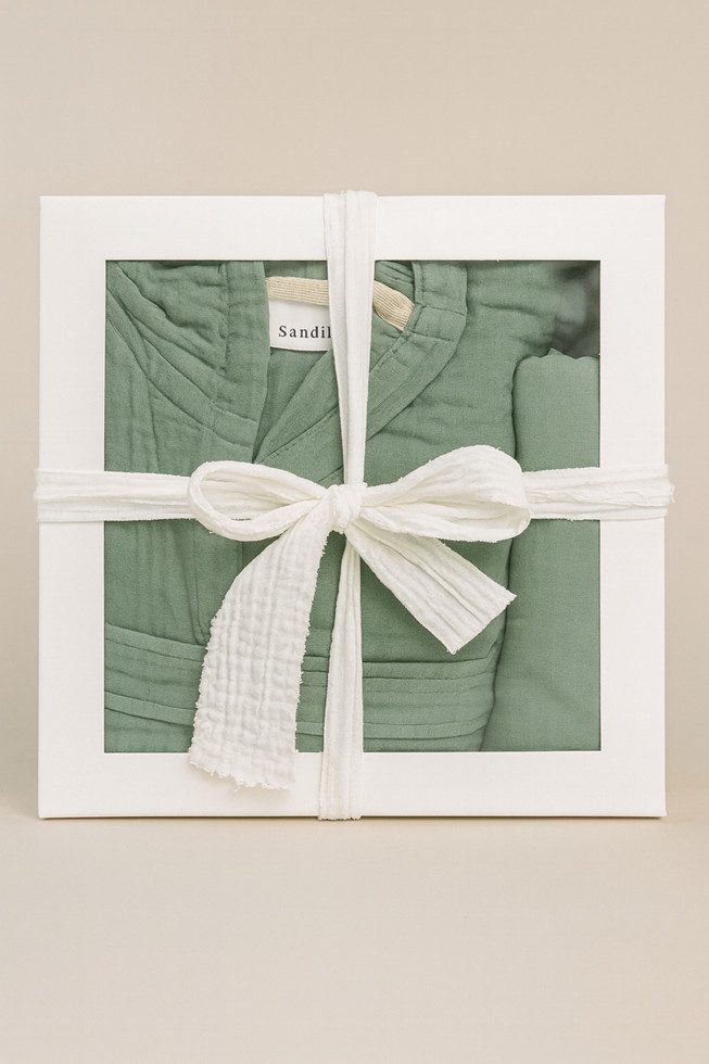 Musselin Welt Bademantel Bio-Musselin Morgen/Bademantel in Mintgrün, Kapuze günstig online kaufen