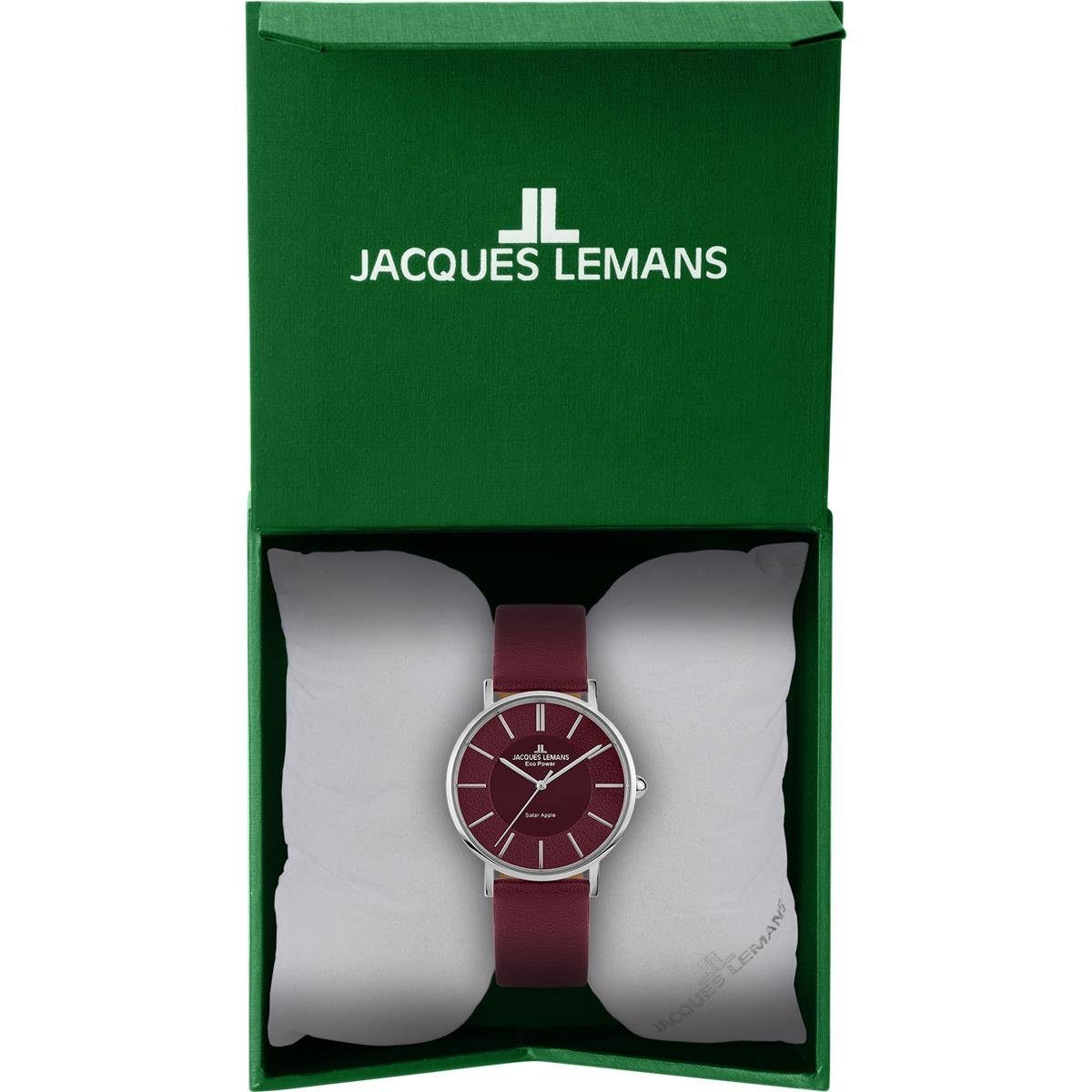 Jacques Lemans Solaruhr Jacques Lemans Damenuhr Eco Power Solar 1-2113E Edelstahl, Apfelleder, (1-tlg)