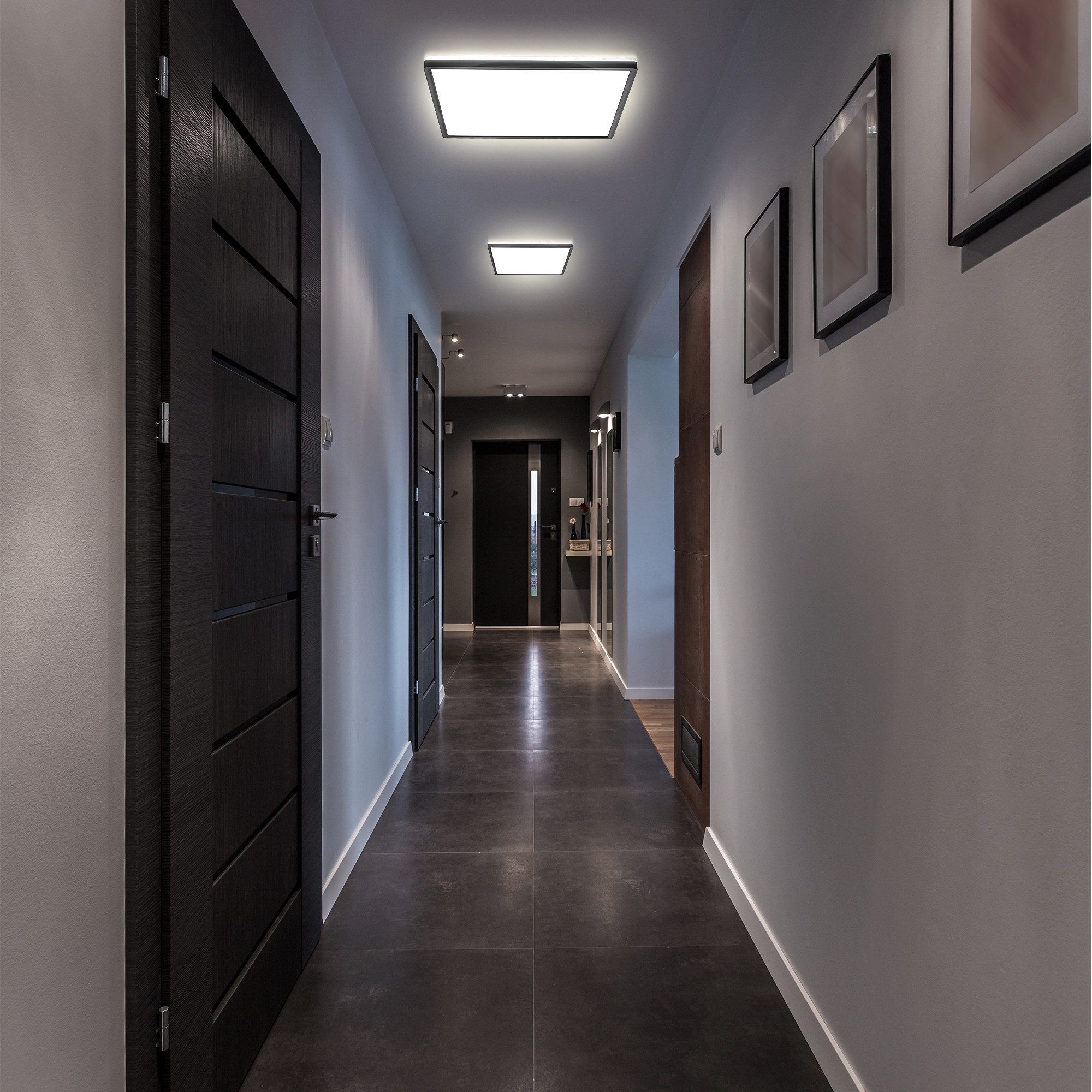 B.K.Licht Deckenleuchte ultra-flach LED Decken-Panel mit Backlight schwarz Wohnzimmer, Quadratisch, LED fest integriert, 4000K - Neutralweiß, 4000K Deckenlampe 230V 18W 2400lm Büro Küche Wohnzimmer Bad
