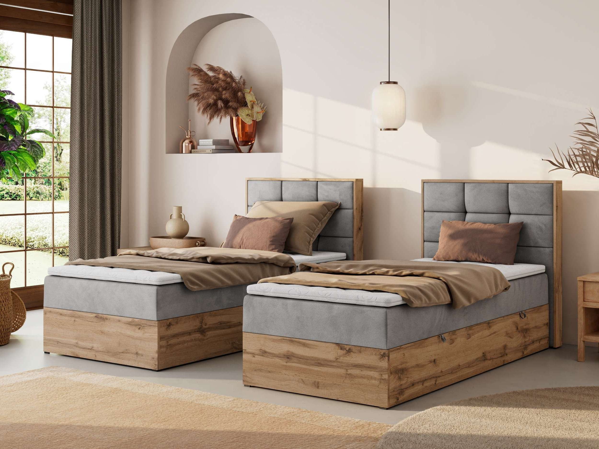 MKS MÖBEL Boxspringbett ALBERO 1 90x200 cm (Set, Packung, Topper T25/Visco, Stauraum, Matratzen, Bettkasten, T30-Schaum), Einzelbett, Multipocket-Matratzen, Möbelplatten, Praktisch