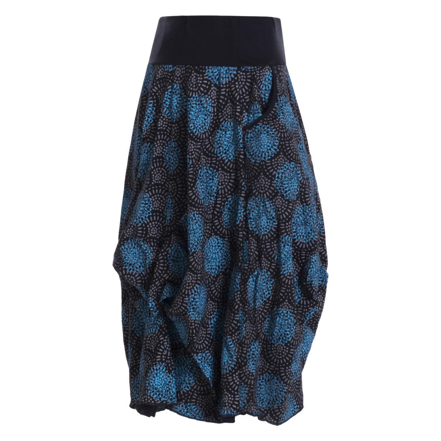 Vishes Jerseyrock Damen Ballon-Rock Knielang Pump-Rock Baumwolle Blüten-Muster Hippie, Retro Sytyle, Alternative Bekleidung