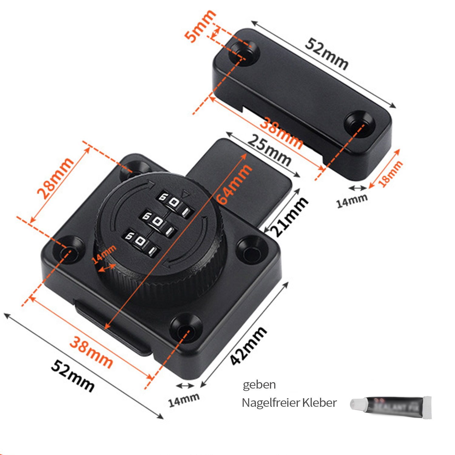 Refttenw Möbelschloss Zahlenschloss 3 Stellig Schrankschloss Kindersicherung, für Kleine Türen Schränke Scheunentür Schublade