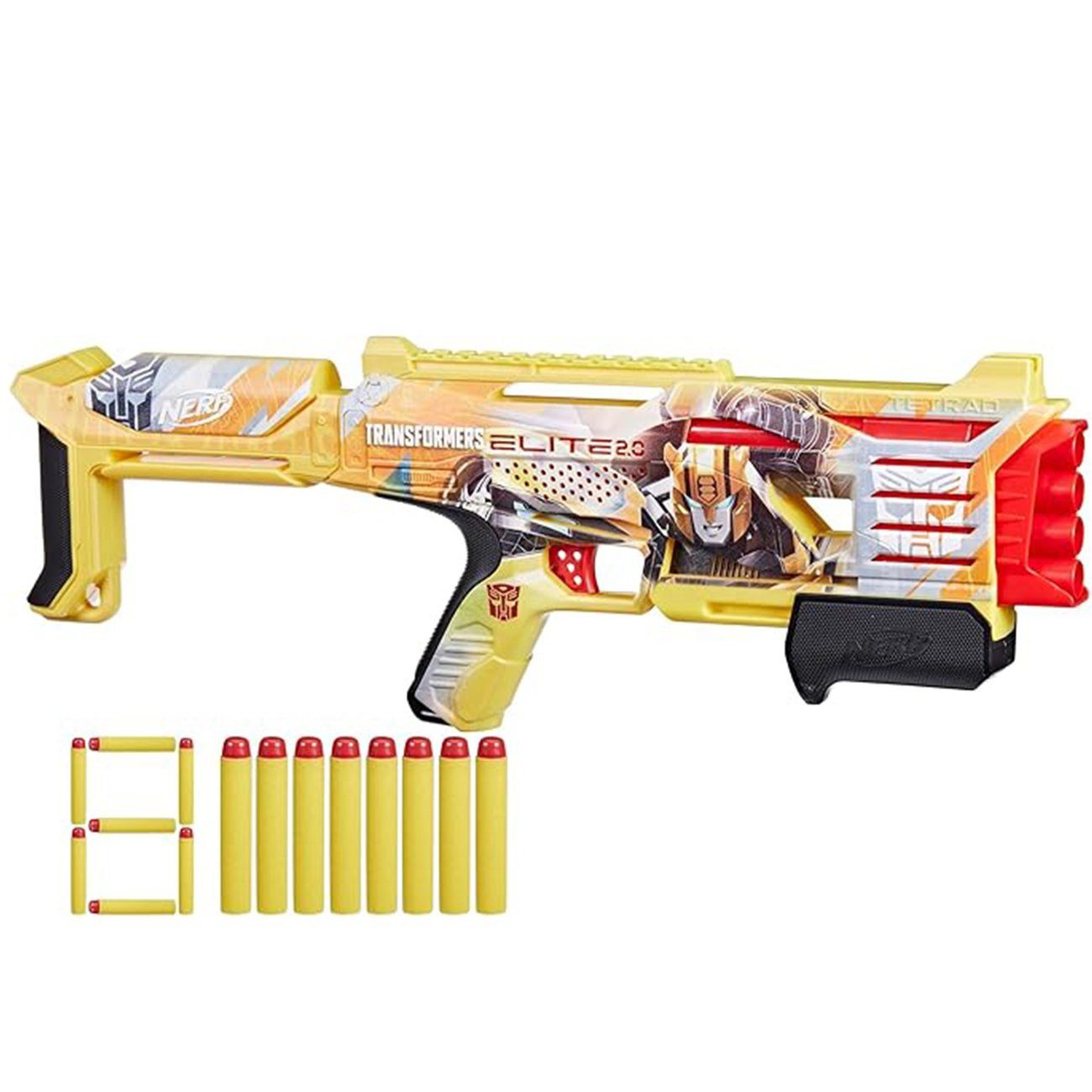 Hasbro Blaster Bumblebee Dart-Blaster mit 4-Lauf-Action, Der Nerf Transformers Bumblebee Blaster kombiniert ikonisches Autobot-