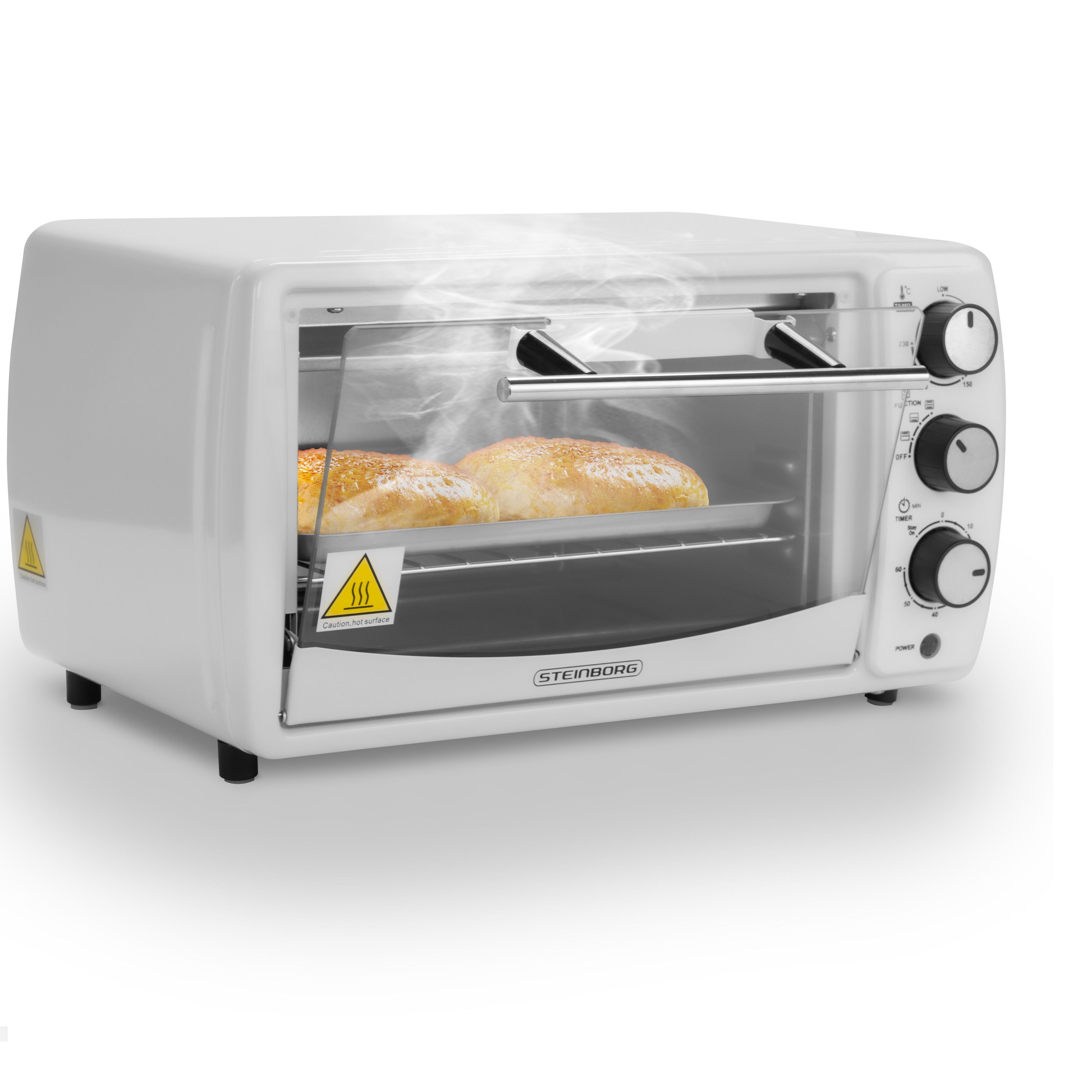 STEINBORG Minibackofen SB-3005w, 13 Liter, Großes Sichtfenster, Hitzebeständiges Gehäuse, 1200 Watt