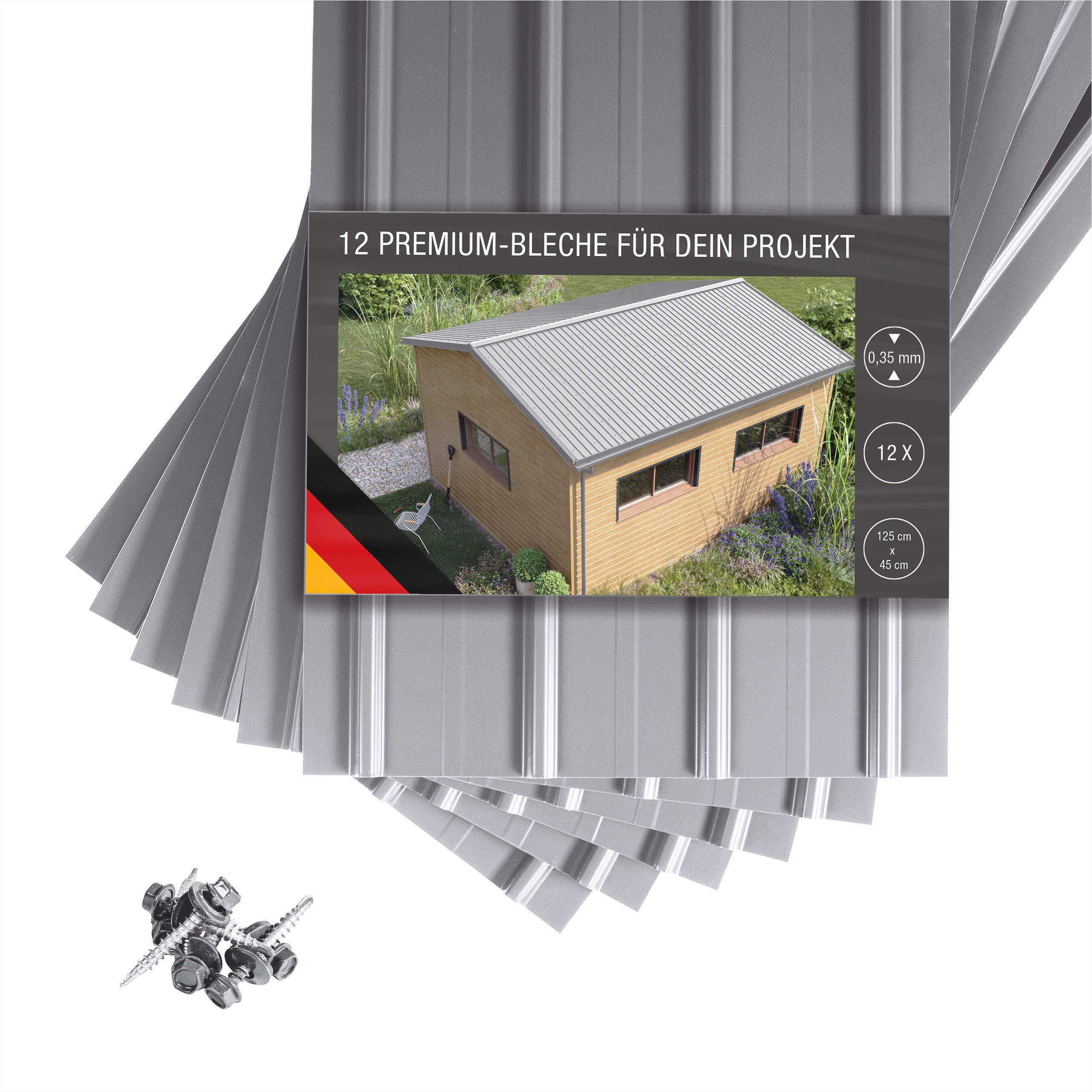 BRAVO Trapezblech, SMART Cover Set H12 Plus, 12 x Trapez-Abdeckblech 6,75 m², verzinkter Stahl lackiert, 1250x450x0,3 mm (12-St. inkl. Schrauben) Made in Germany