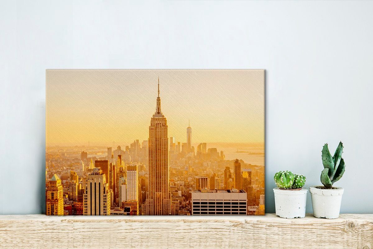 30x20 Leinwandbild Aufhängefertig, OneMillionCanvasses® Goldglanz über Wandbild York, New cm Wanddeko, St), Leinwandbilder, (1