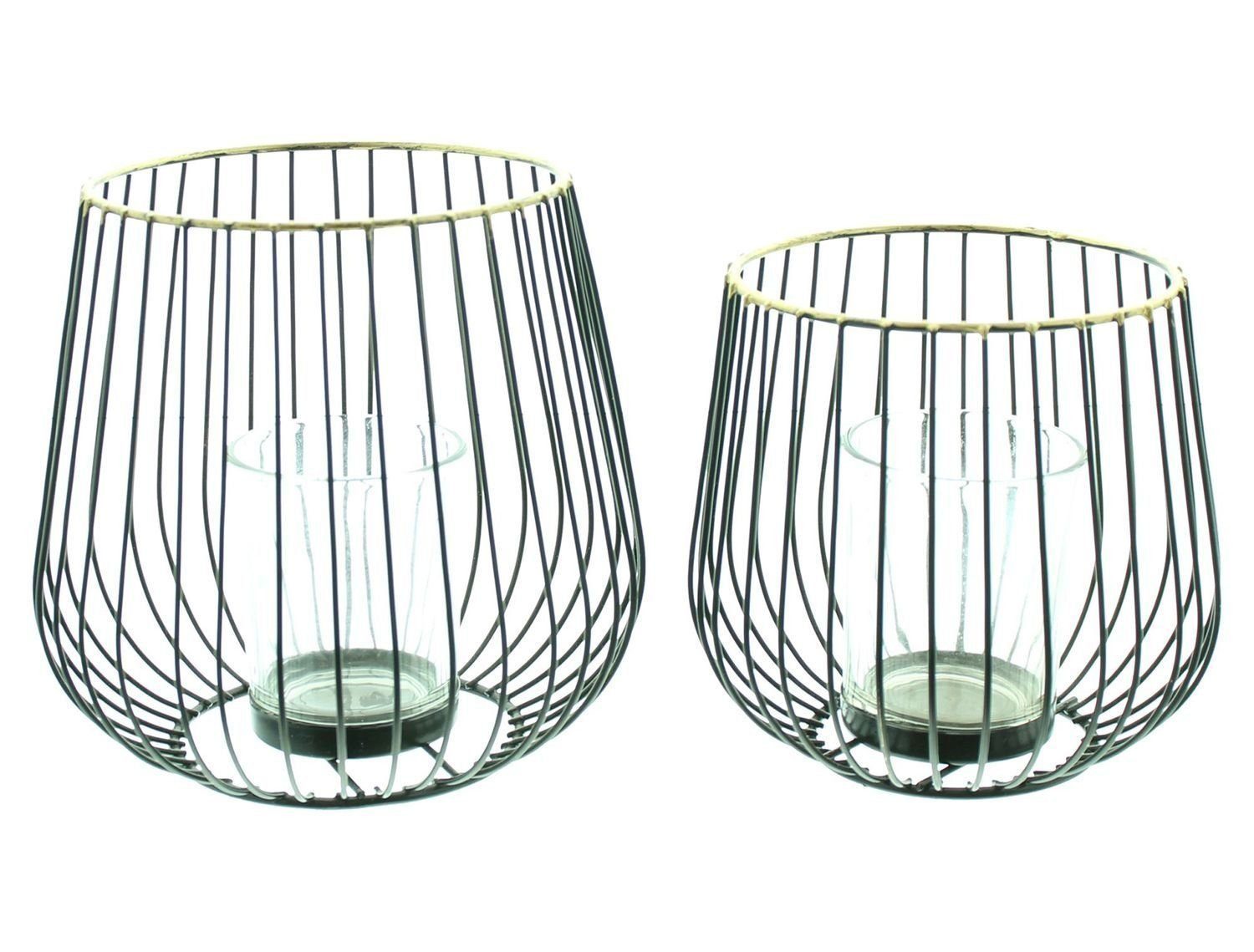 Home-trends24.de Windlicht Draht Teelichhalter Metall Kerzenhalter Modern Schwarz Gold, Goldrand