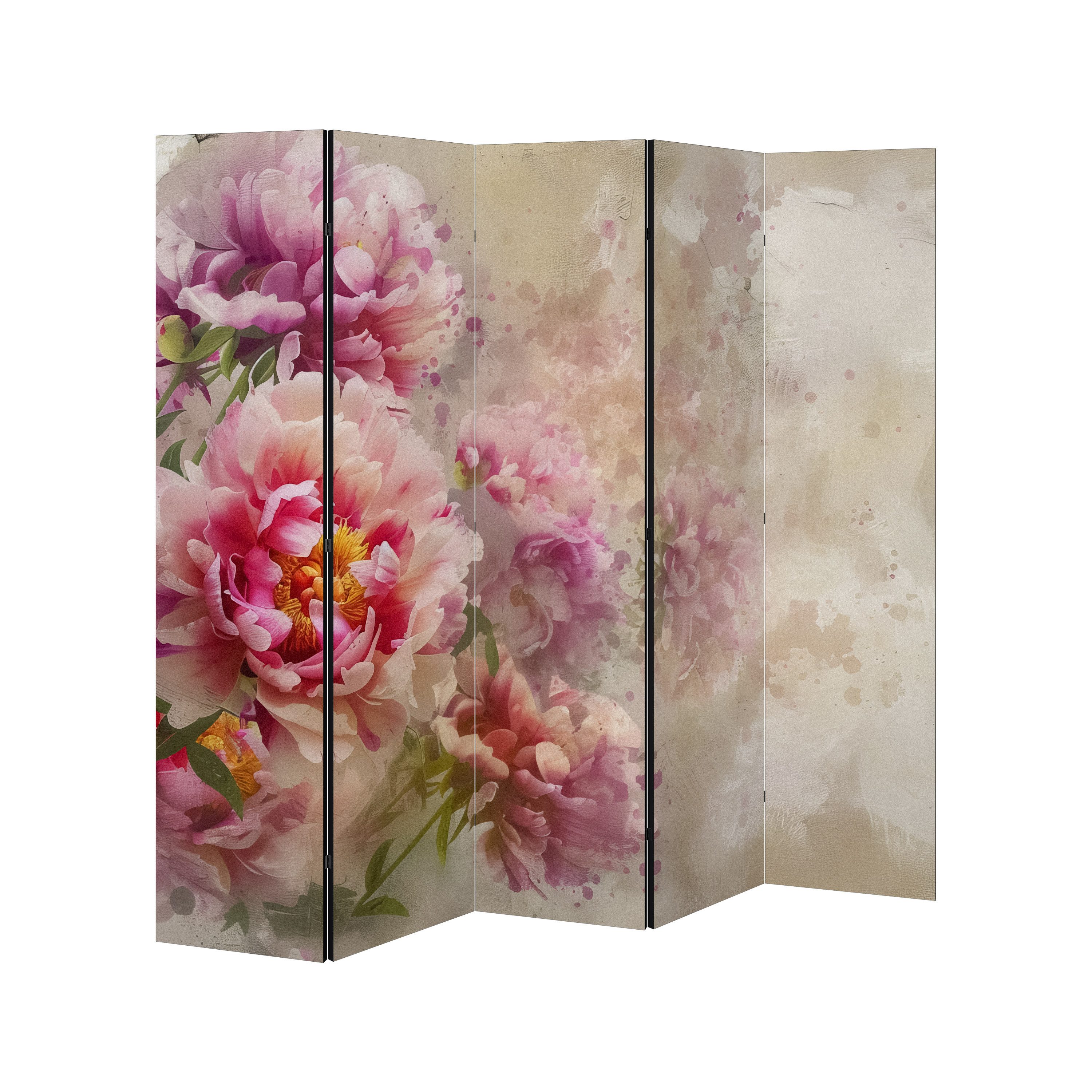 SPACEREBELS Paravent PEONY WHISPER (1 St), Raumteiler mit 5 Paneelen, beidseitig bedruckt, 190 x 168 cm