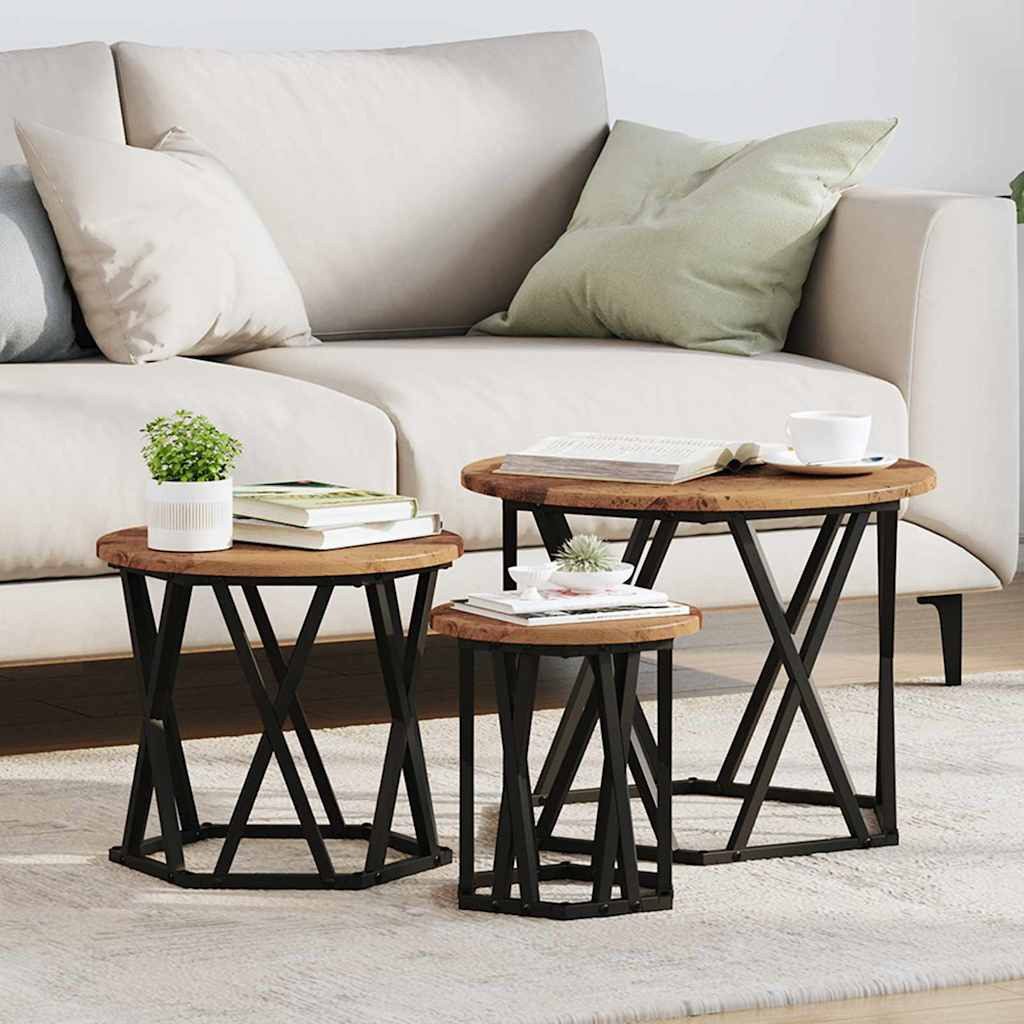 vidaXL Couchtisch Nesting Beistelltisch 3 Stk. Altholz 53 x 53 x 40 cm (3-St)