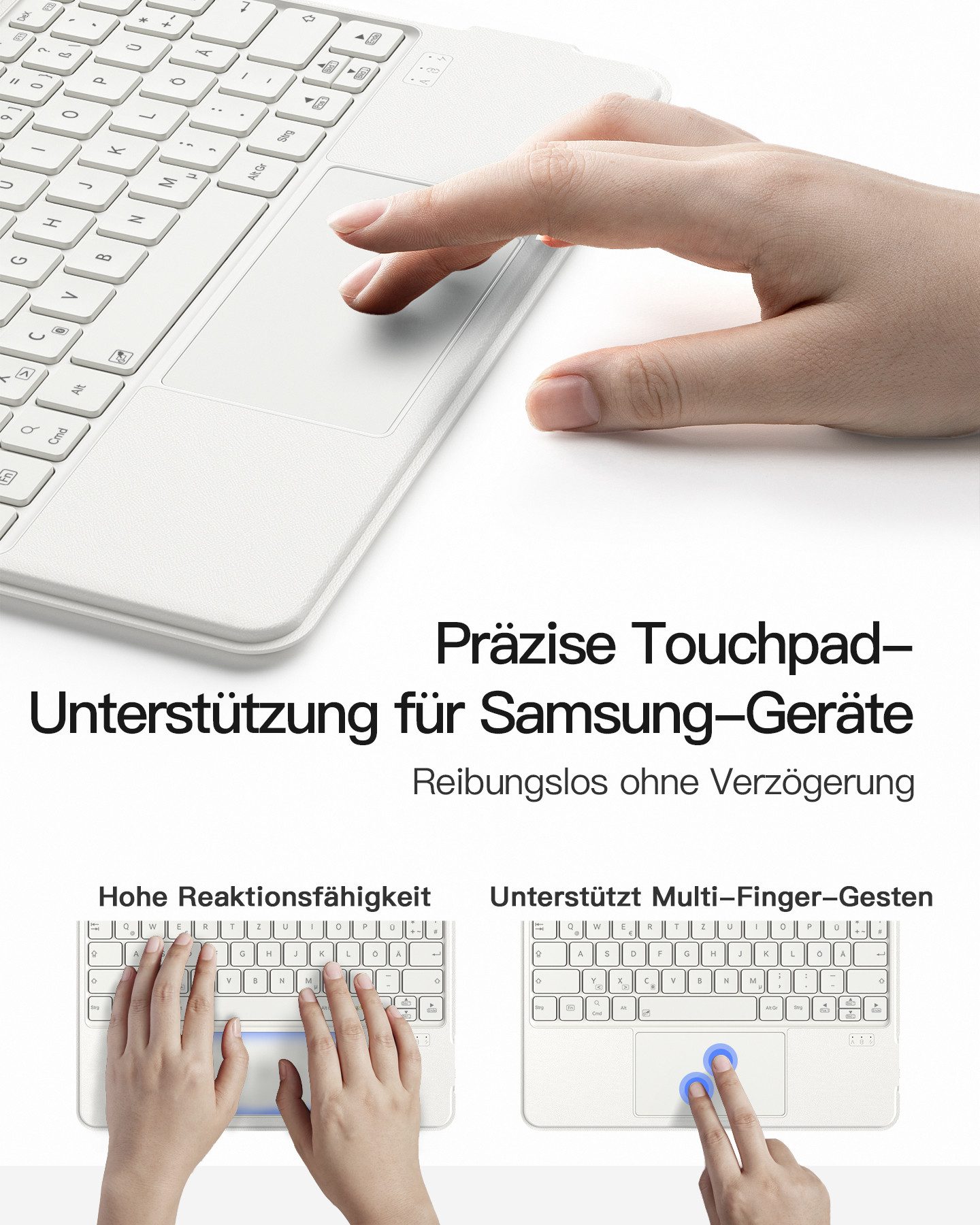 Inateck Hülle für Samsung Galaxy Tab S10 Lite/S10 FE/S9 FE/S9 Tastatur mit Touchpad (Hoch-/Querformat Ständer, Abnehmbar)
