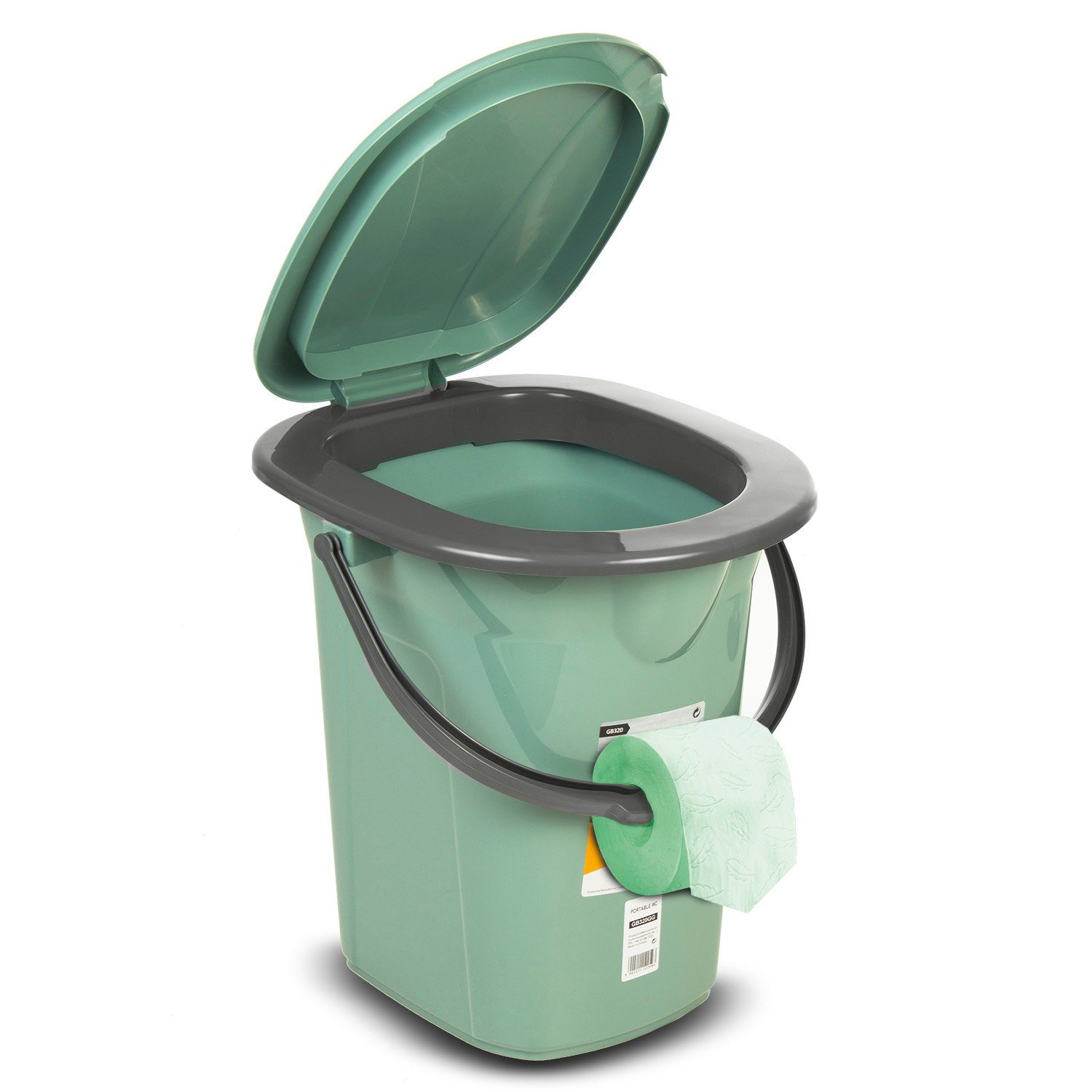 GreenBlue Campingtoilette GB320 Tragbarer Toiletten-Eimer mit Tragegriff 19L, Toilettenpapierhalter, Auskipp-Hilfe für Camping, Wohnwagen, Boot