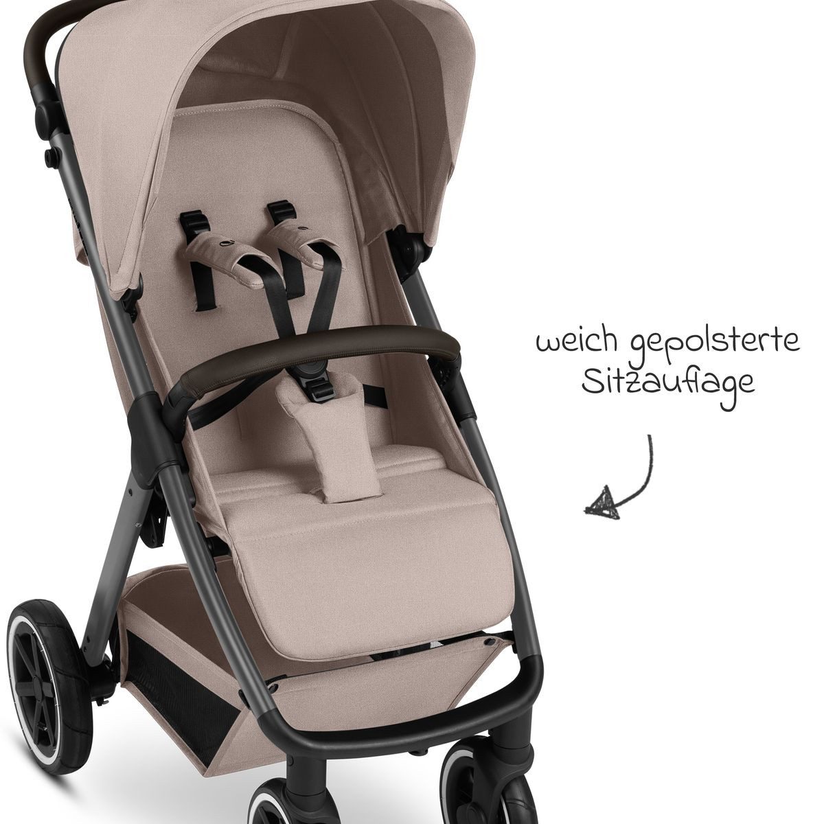 ABC Design Sportbuggy Avus 2 Air - Pure - Camel, Sportwagen mit Lufträdern, Liegefunktion & verstellbarem Schieber