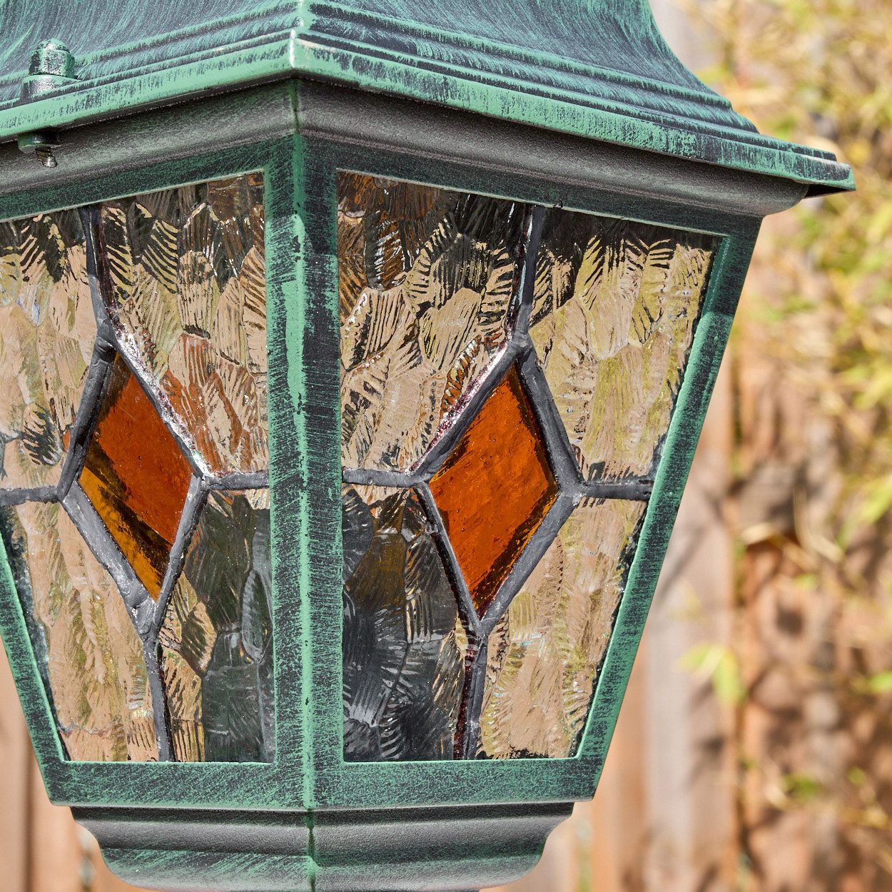 hofstein Pollerleuchte Außenwegeleuchte aus Metall/Glas in Grün/Schwarz/Klar/Orange, Wegelampe im Antik/Landhaus/Vintage-Design, Höhe 104 cm, E27, IP44