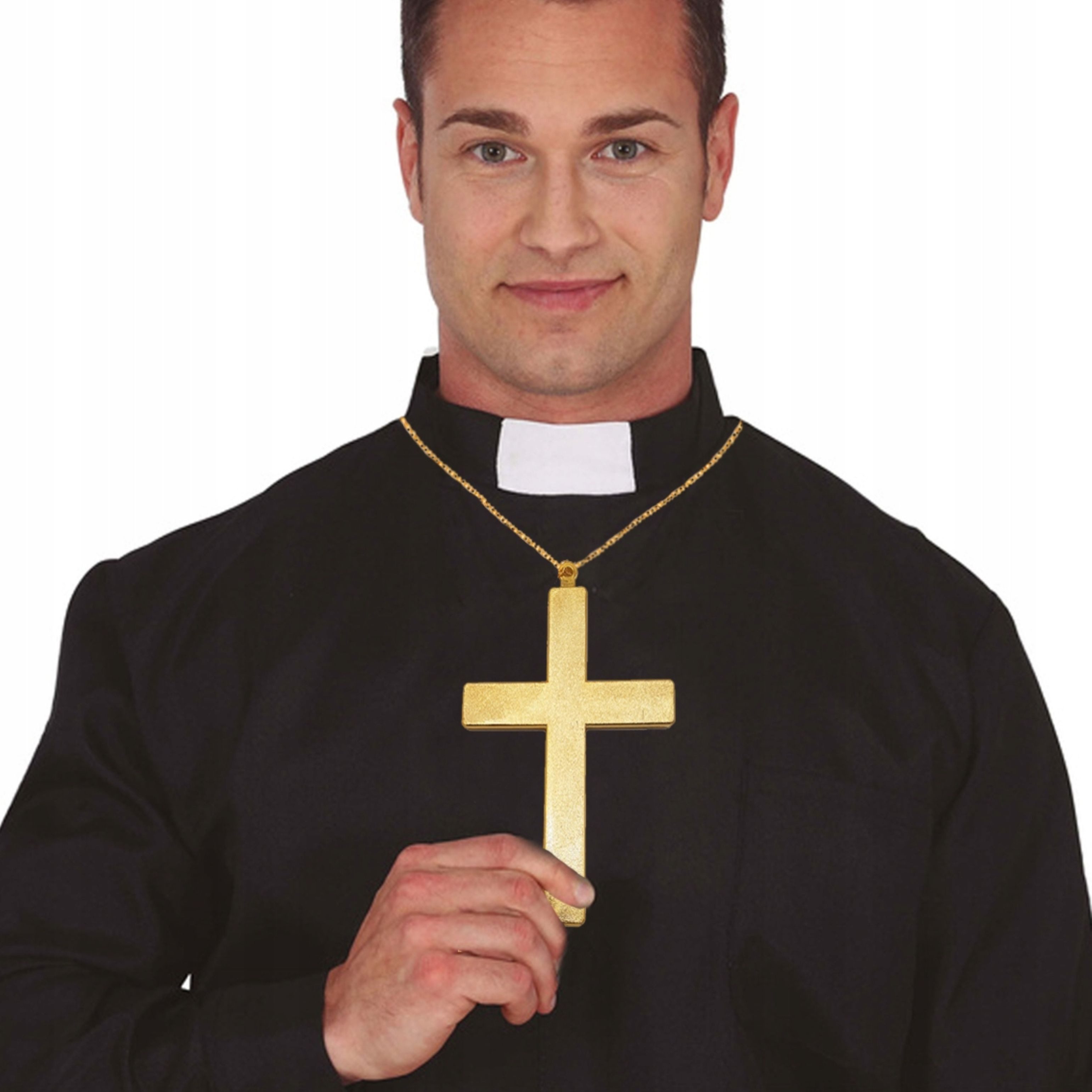 Partyanzug Goldenes Kreuz Metall 14,5 cm mit Kette Priester Nonne Kostüm
