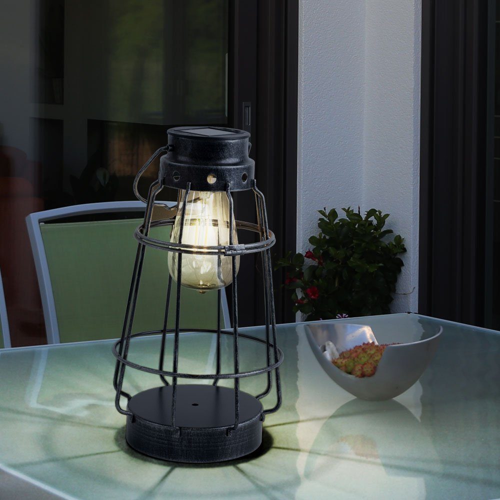 etc-shop LED Solarleuchte, LED-Leuchtmittel fest für Silber Outdoor Außen verbaut, Laterne Laterne Solarlampen Warmweiß