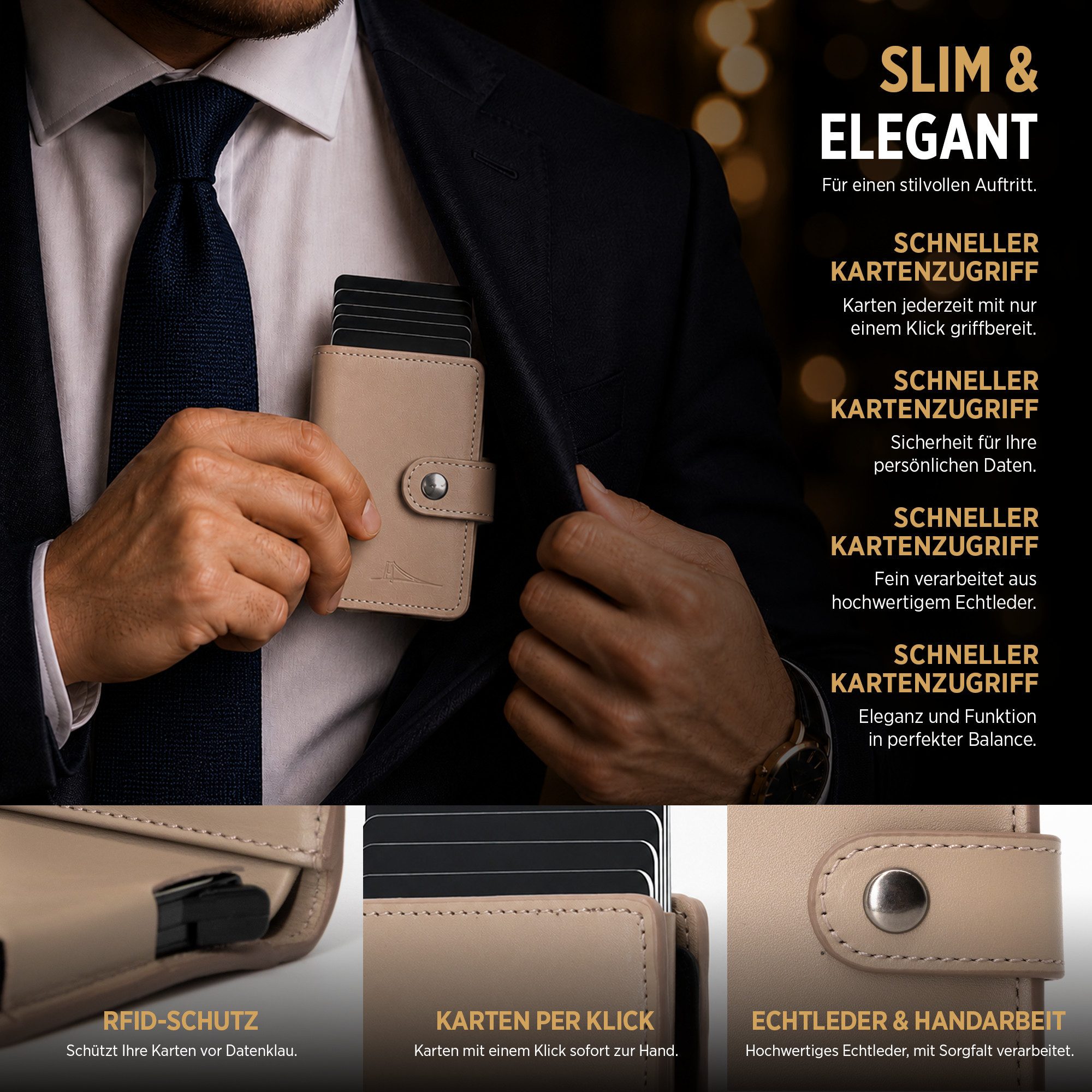herémood Geldbörse Portemonnaie Damen & Herren, Leder Geldbörse Wallet mit RFID Schutz (Visitenkartenetui Wallets for Men Geschenk Papa RFID Kartenetui, 1-tlg., – Bild 2 von 5