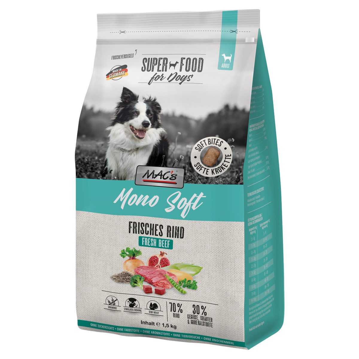 MAC'S Mono Soft Frisches Rind 1,5 kg, Trockenfutter für: Hund
