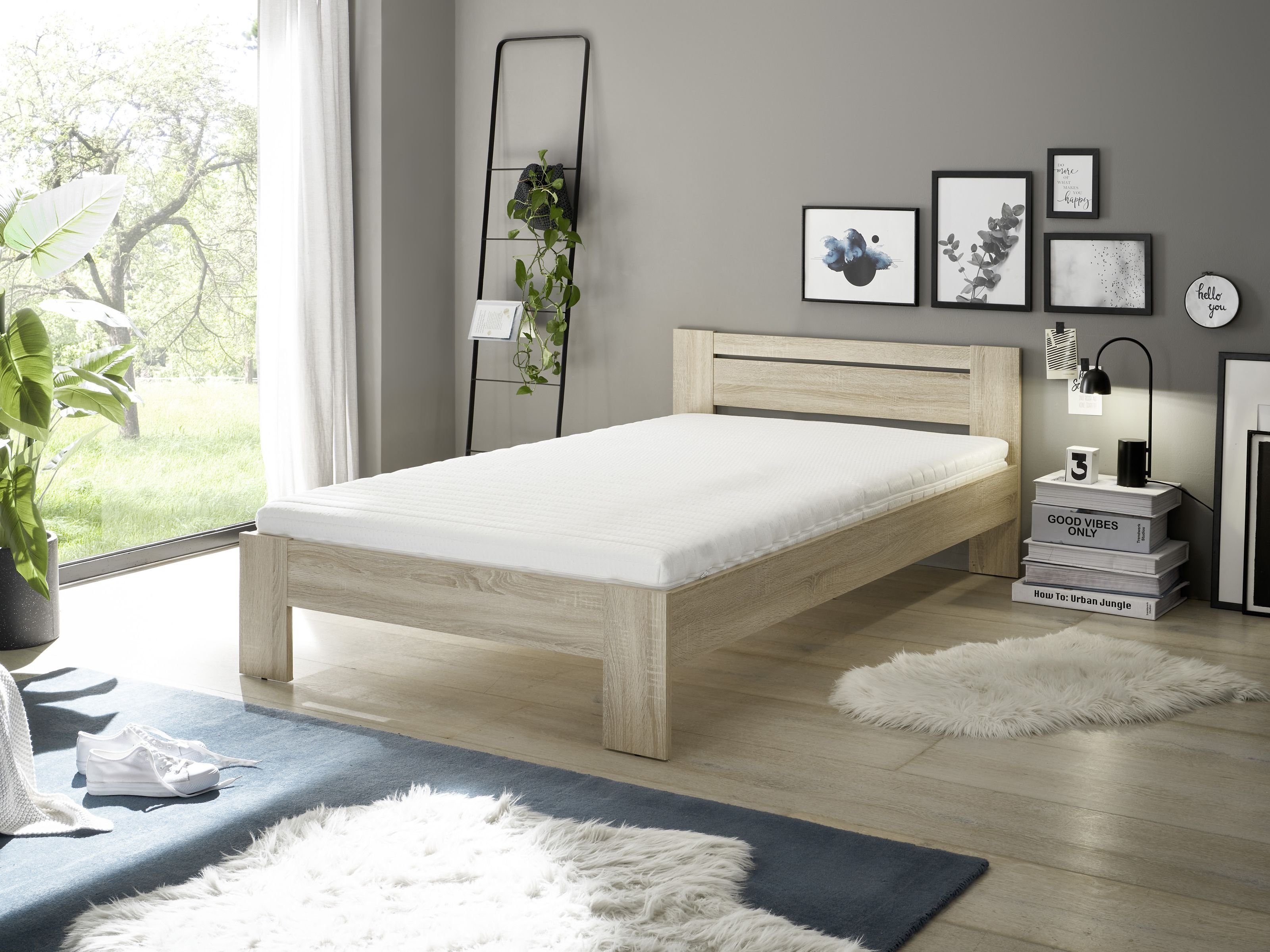Pol-Power Bett in Eiche Sonoma. Abmessungen (BxHxT) 125x71x204 cm