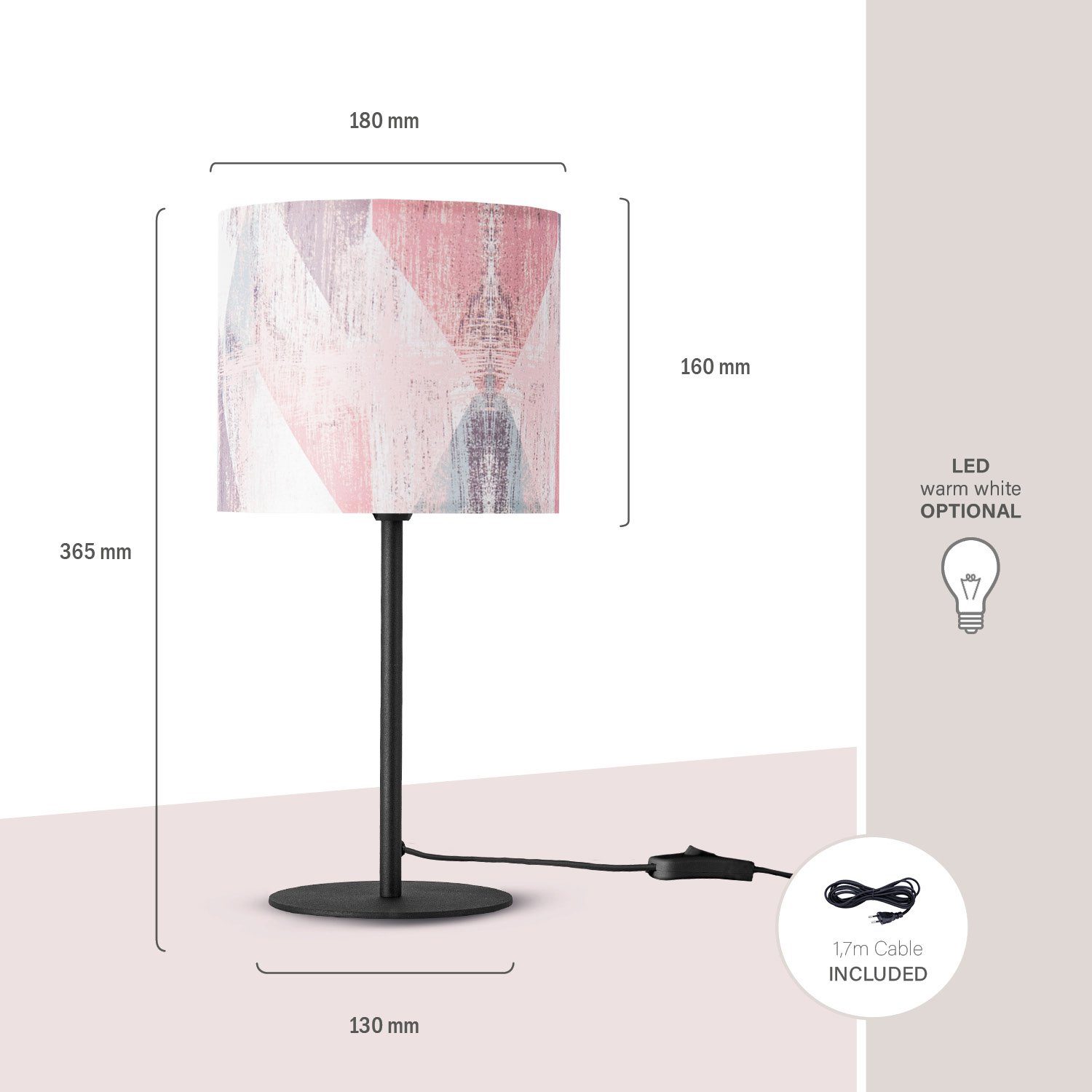 Paco Home Tischleuchte Mero 102, ohne Leuchtmittel, Nacht Schreib âˆ…18cm Pastell Vintage Höhe 36,5 E14