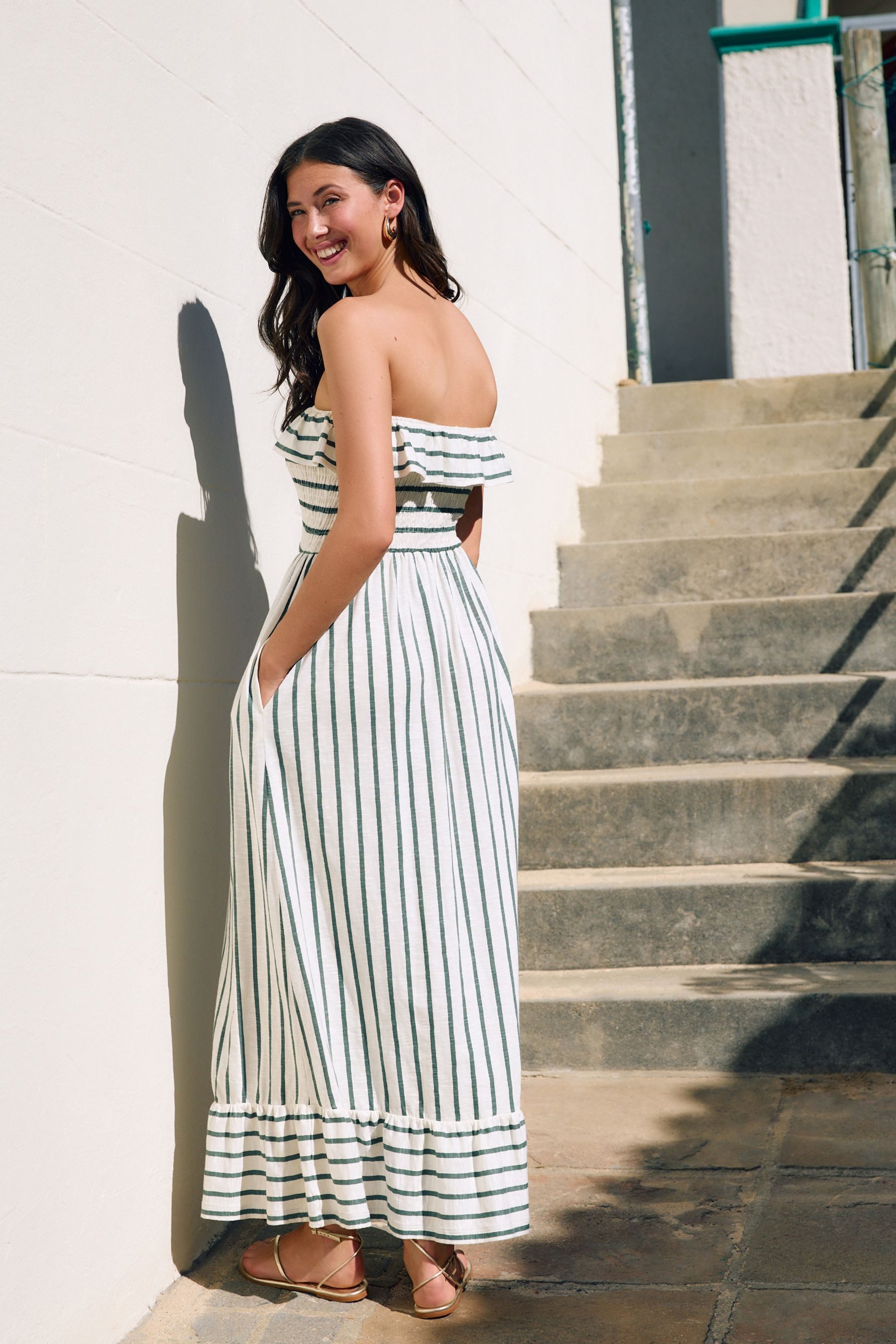 Next Midikleid Sommerkleid Baumwolle Carmenausschnitt und günstig online kaufen
