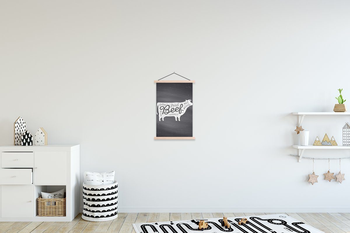 MuchoWow Poster Kuh - Tier - Steak, (1 St), Posterleiste, Textilposter für Wohnzimmer, Bilderleiste, Magnetisch