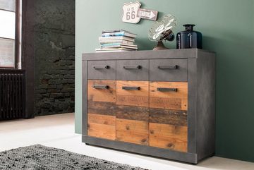 trendteam Sideboard Sideboard Kommode Indy, Old Used Wood / Matera grau, 117x86 cm