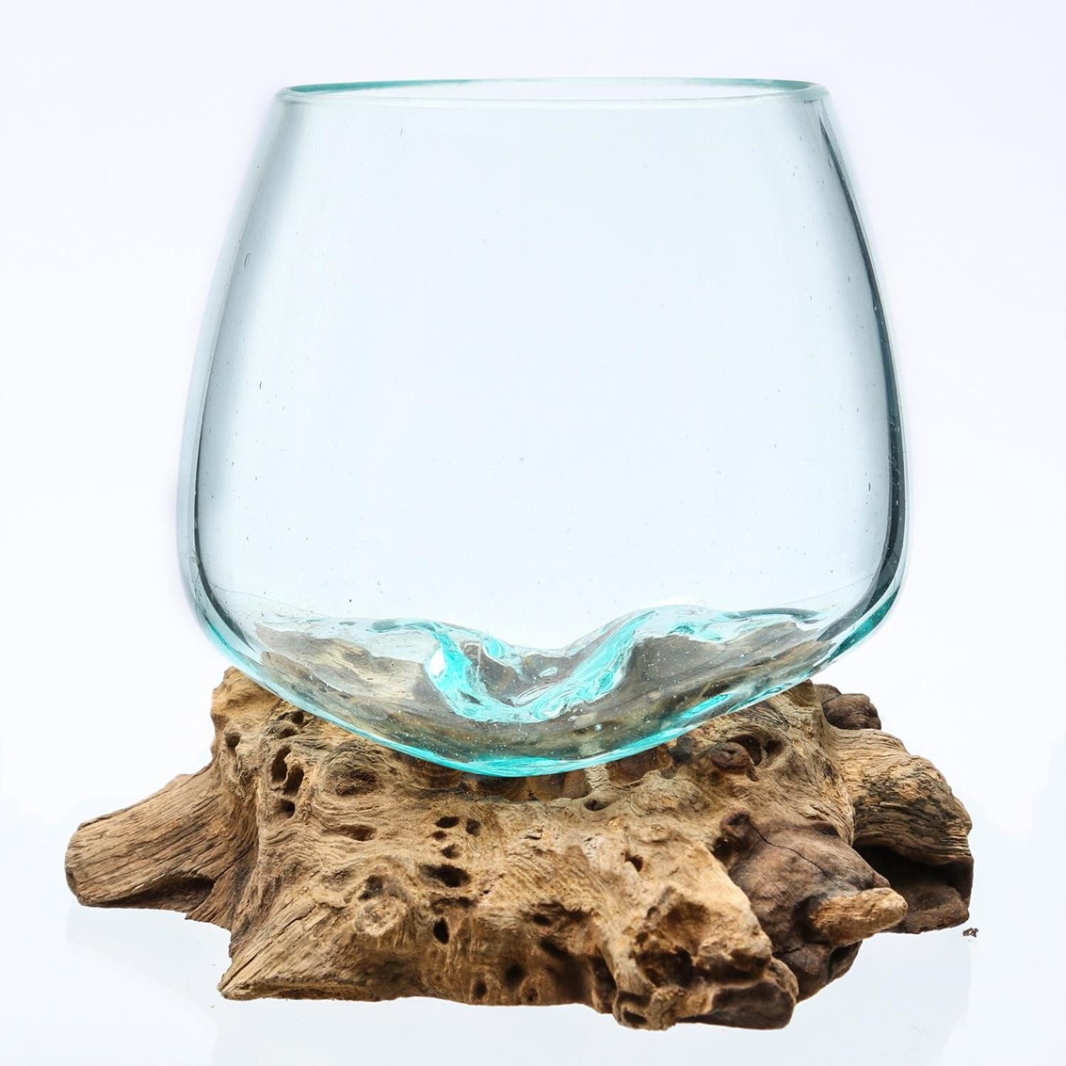 MARELIDA Dekoschale Glasschale Wurzelholz Glasvase Wurzelschale Unikat D: 15cm natur