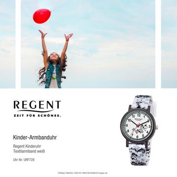 Regent Quarzuhr Regent Kinder-Armbanduhr weiß Analog F-728, (Analoguhr), Kinder Armbanduhr rund, klein (ca. 29mm), Textilarmband