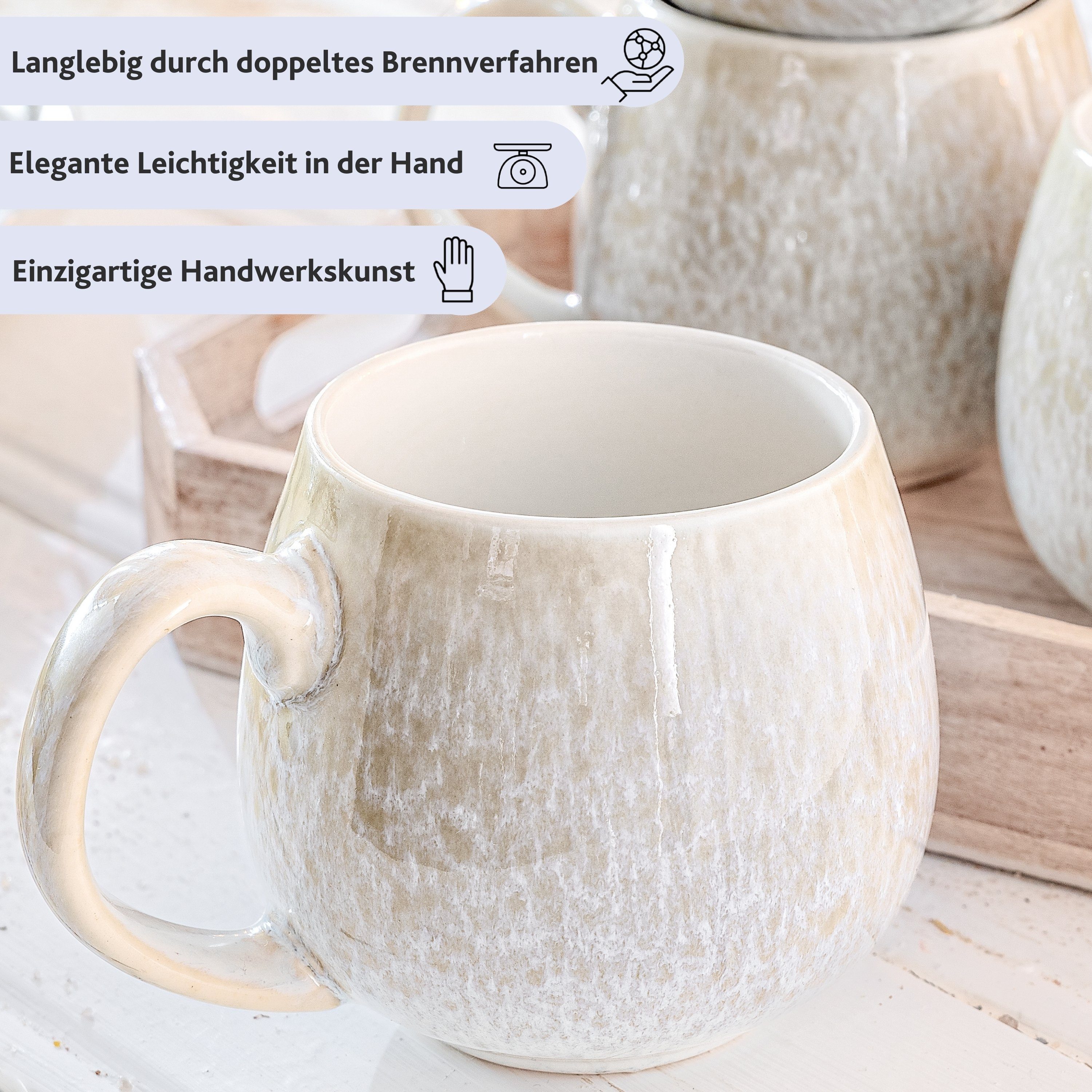 SÄNGER Becher Santorini Kaffeebecher Set (4-teilig), 4-tlg., Steingut, Cremefarben mit Flieder Blauem Verlauf, Handmade, Premium Collection – Bild 4 von 5