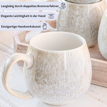 SÄNGER Becher Santorini Kaffeebecher Set (4-teilig), Steingut, Cremefarben mit Flieder Blauem Verlauf, Handmade, 300 ml