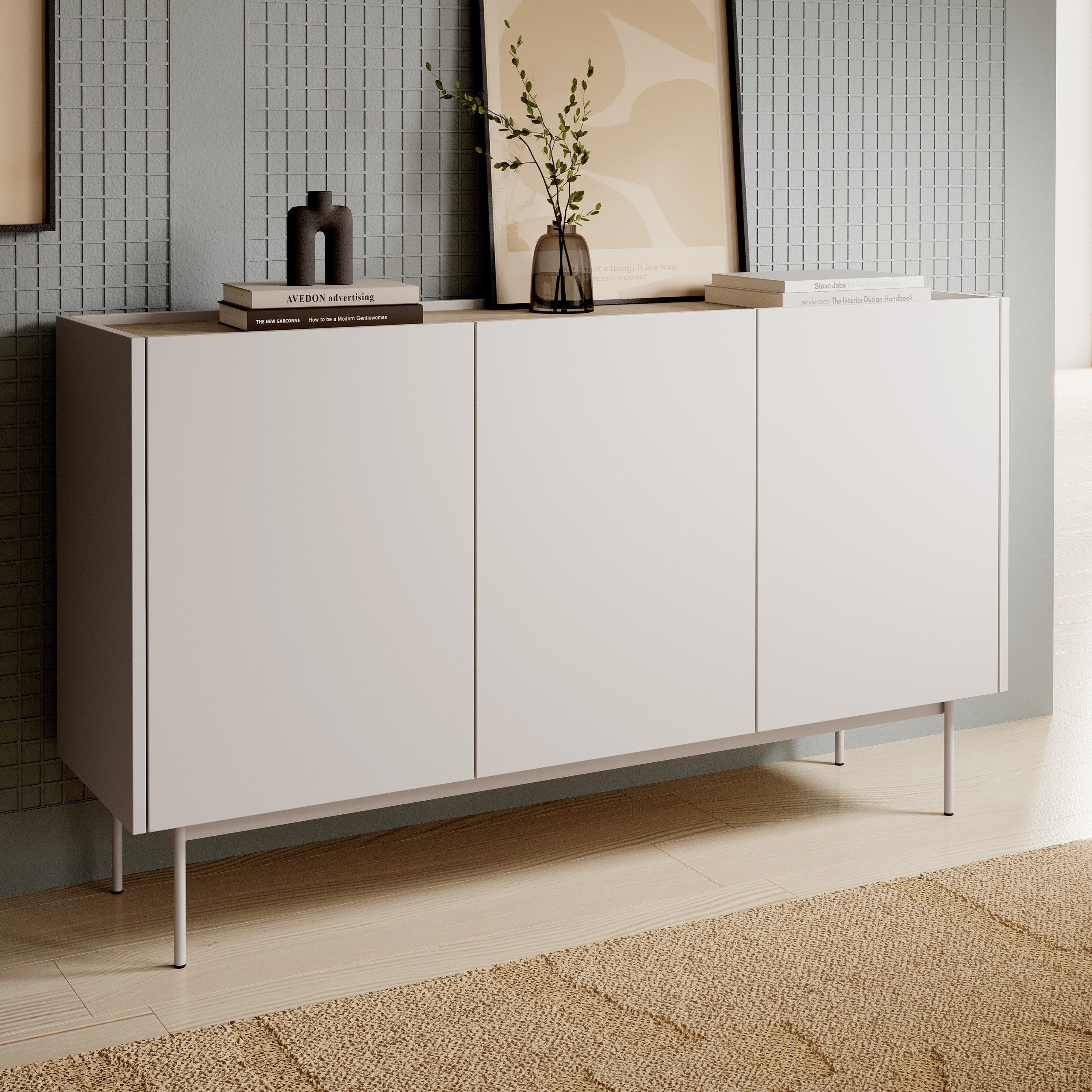 Masseno Kommode COLORE 144 cm Sideboard mit 3 Türen Kaschmir