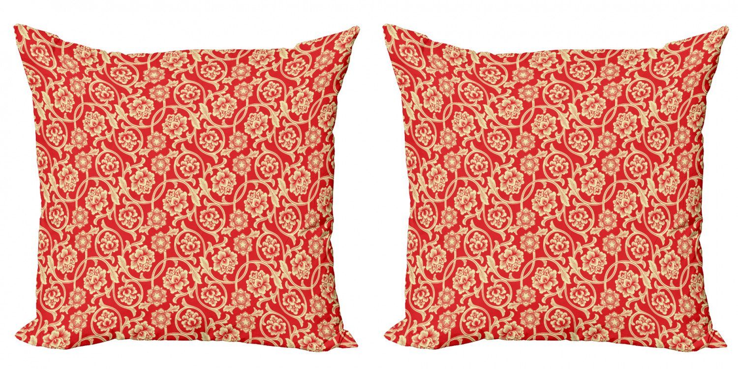 Kissenbezüge Modern Accent Doppelseitiger Digitaldruck, Abakuhaus (2 Stück), rot Chinesische Blüten und Curls