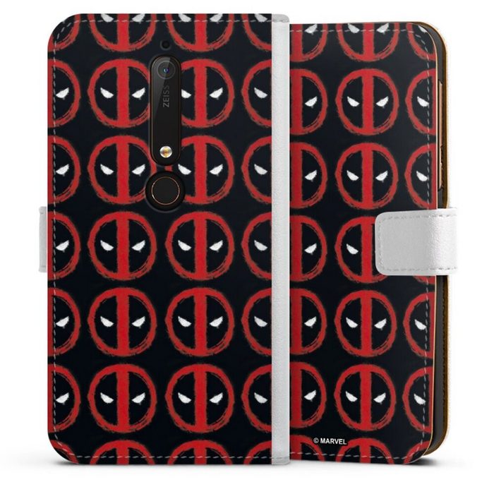 DeinDesign Handyhülle Deadpool Pattern Nokia 6.1 Hülle Handy Flip Case Wallet Cover Handytasche Leder