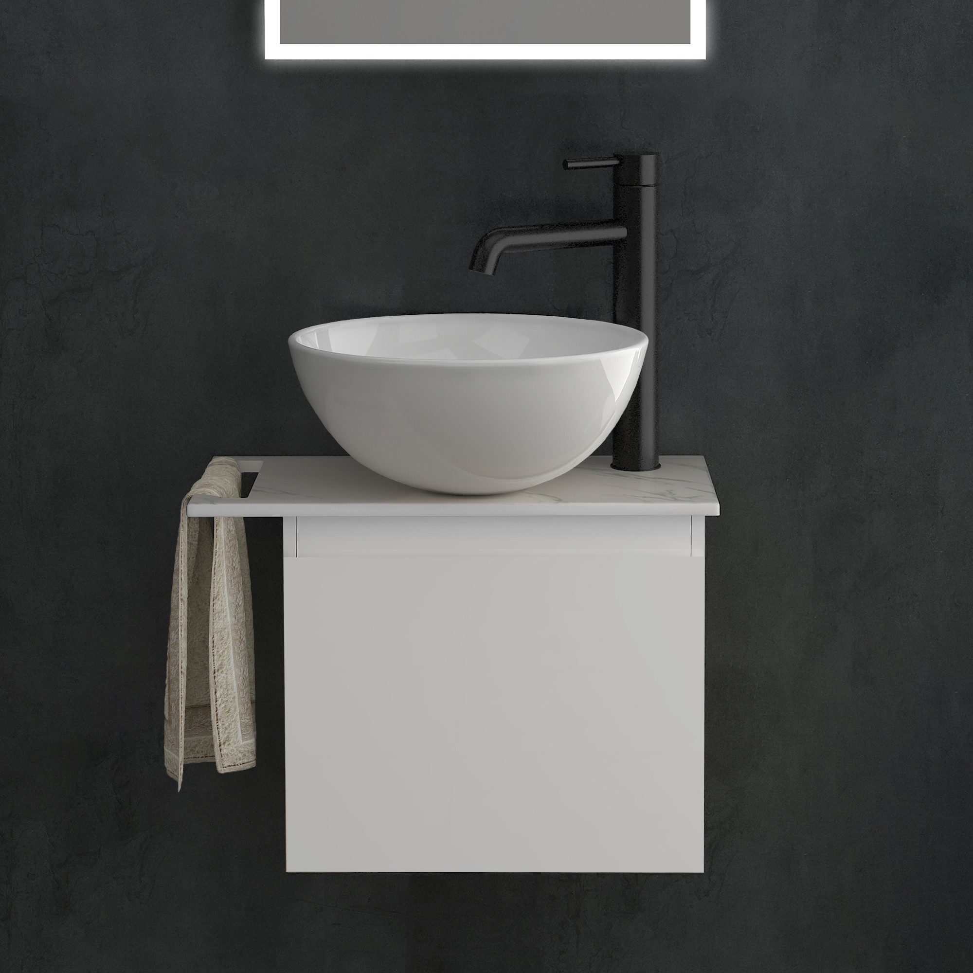 Alpenberger Badmöbel-Set mit Aufsatzwaschbecken Waschtisch mit Unterschrank & Keramikplatte