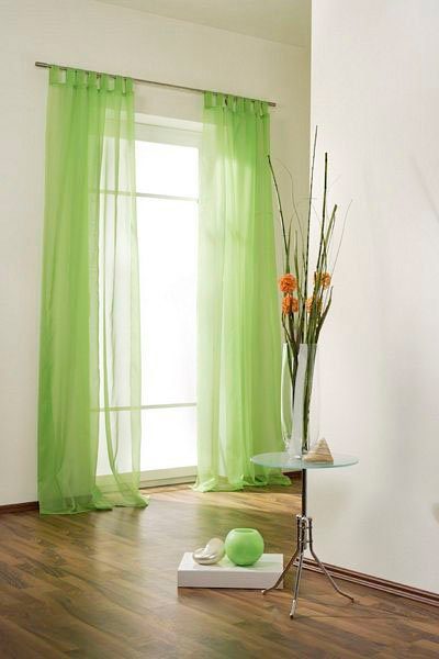 Gardine Sevilla, ELBERSDRUCKE, Schlaufen St), halbtransparent, Wohnzimmer, Schlaufenschal transparent Kräuselband (1 mit Voile, apfelgrün 300x140 für cm