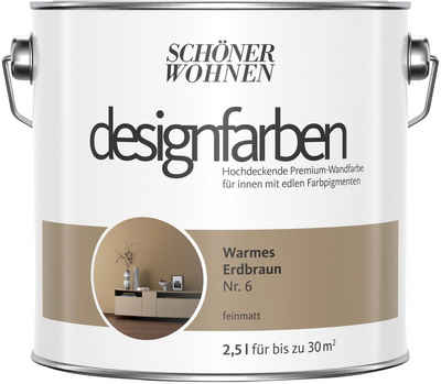 SCHÖNER WOHNEN FARBE Wand- und Deckenfarbe designfarben, 2,5 Liter, Warmes Erdbraun Nr. 6, hochdeckende Premium-Wandfarbe